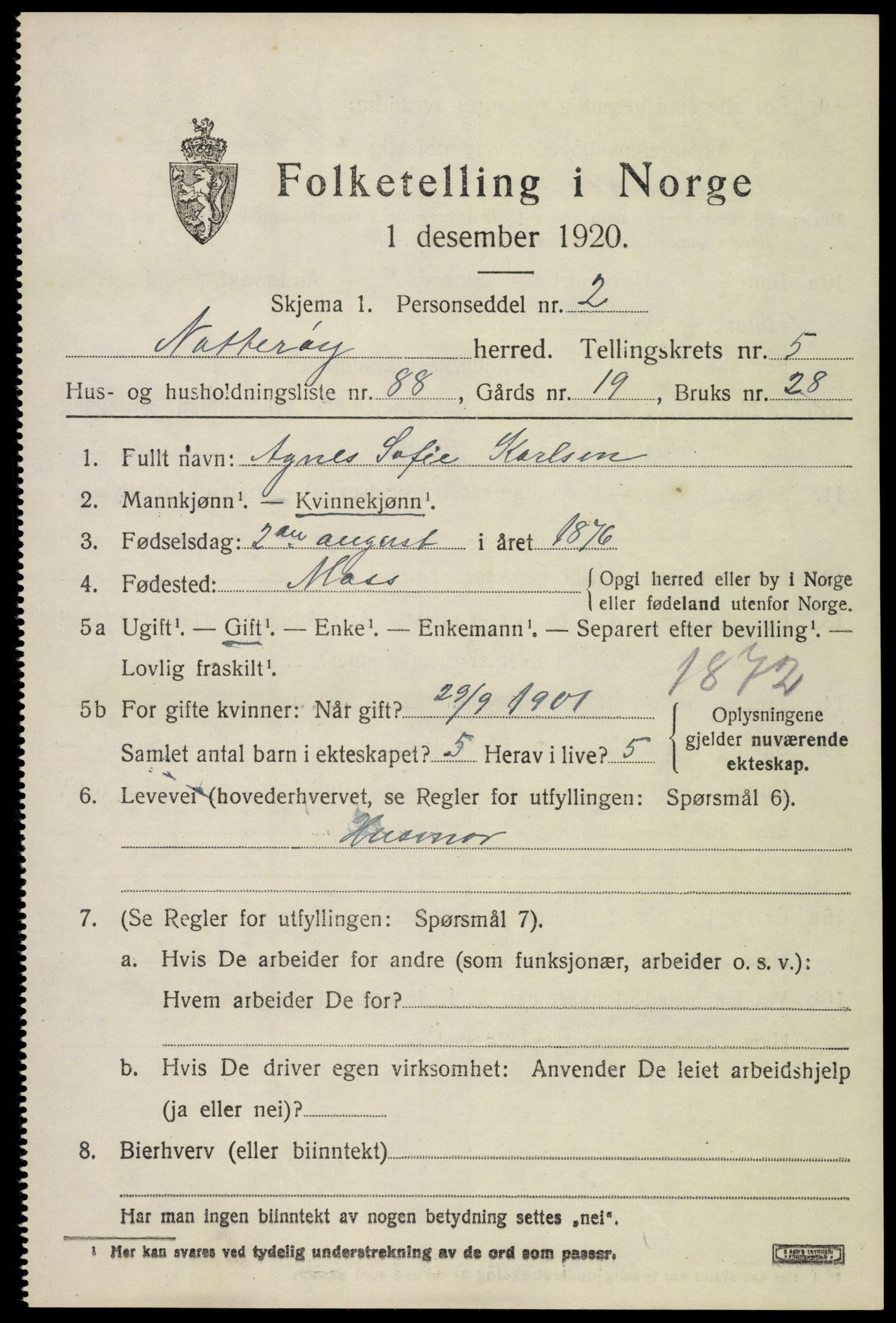 SAKO, 1920 census for Nøtterøy, 1920, p. 8403