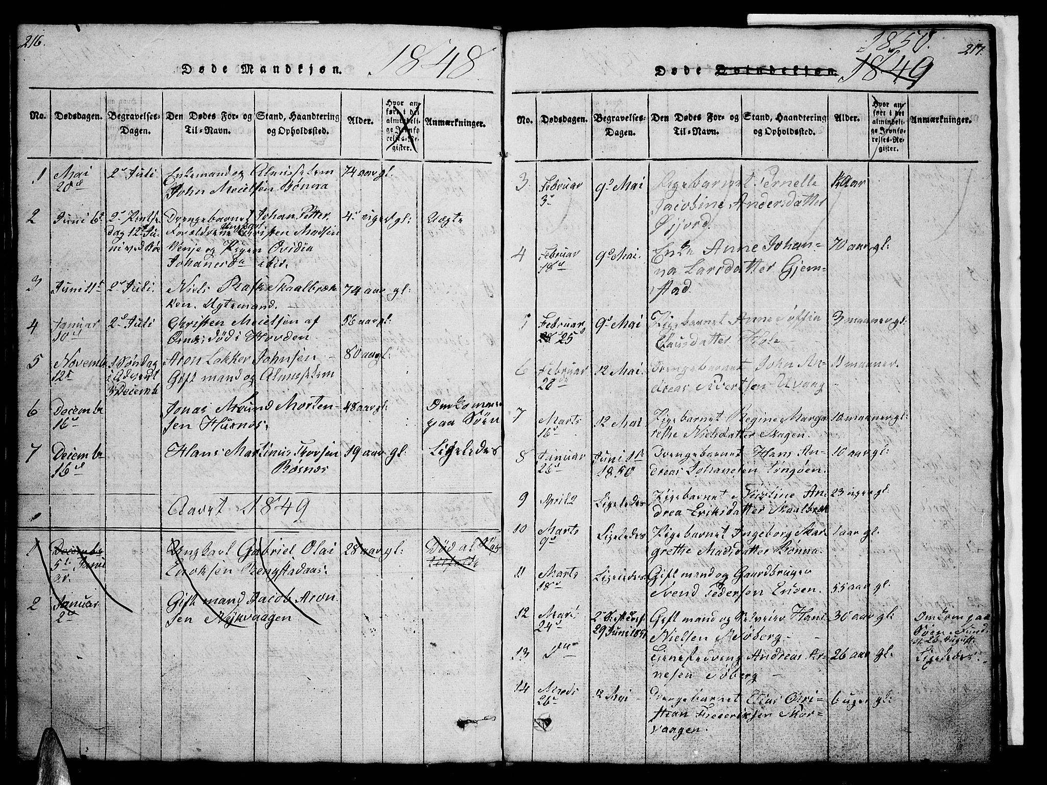 Ministerialprotokoller, klokkerbøker og fødselsregistre - Nordland, AV/SAT-A-1459/891/L1312: Parish register (copy) no. 891C01, 1820-1856, p. 216-217