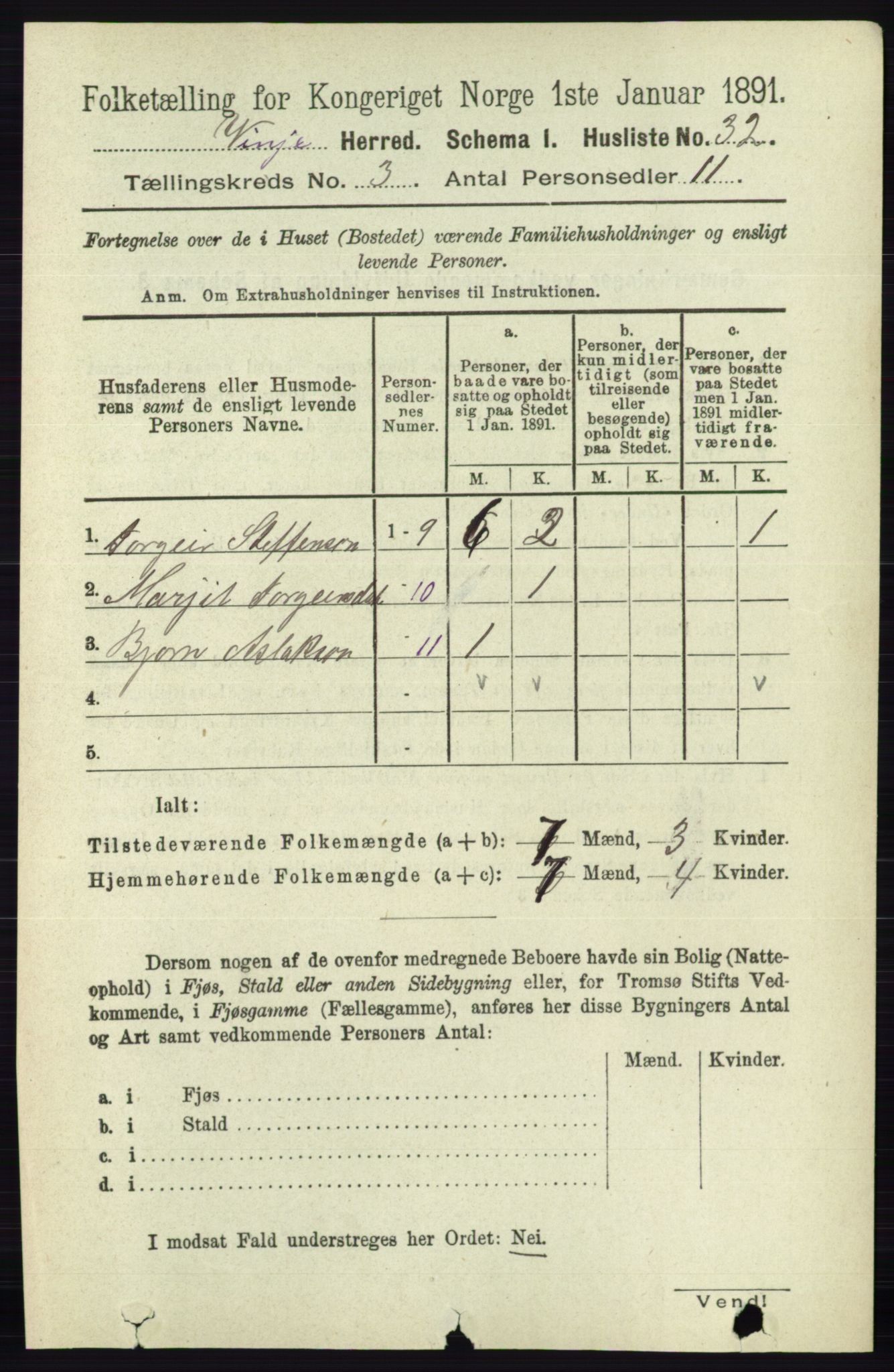 RA, 1891 census for 0834 Vinje, 1891, p. 632