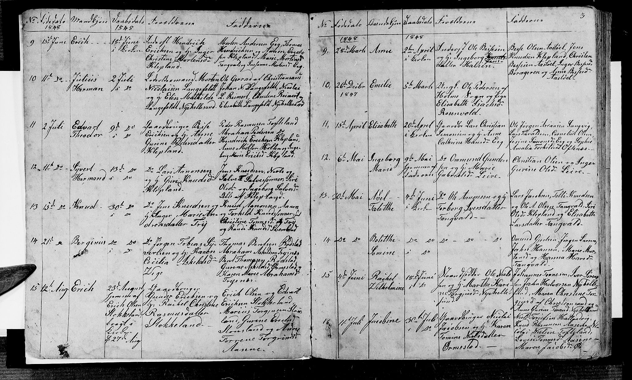 Søgne sokneprestkontor, SAK/1111-0037/F/Fb/Fbb/L0003: Parish register (copy) no. B 3, 1848-1864, p. 3