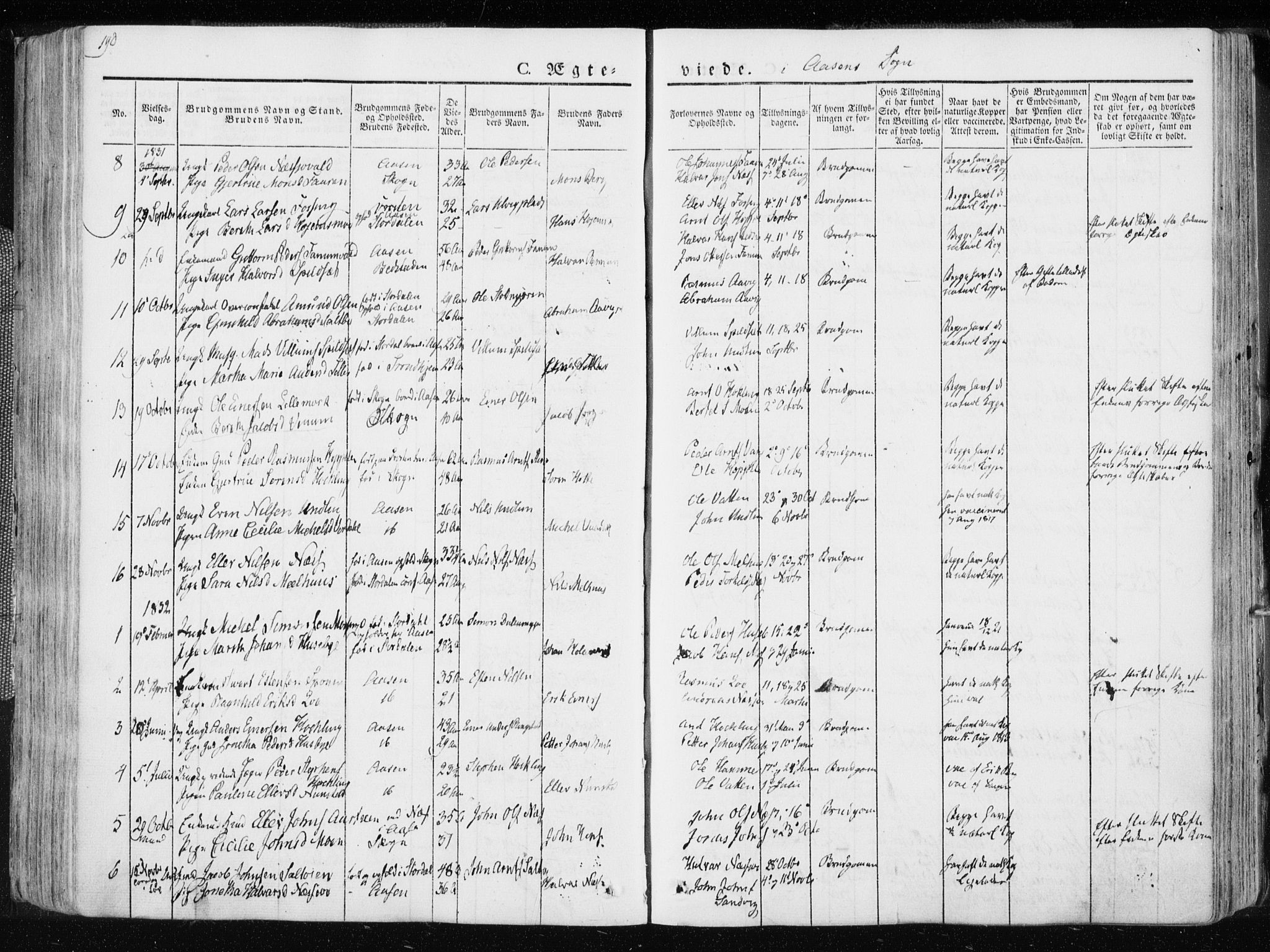 Ministerialprotokoller, klokkerbøker og fødselsregistre - Nord-Trøndelag, SAT/A-1458/713/L0114: Parish register (official) no. 713A05, 1827-1839, p. 190