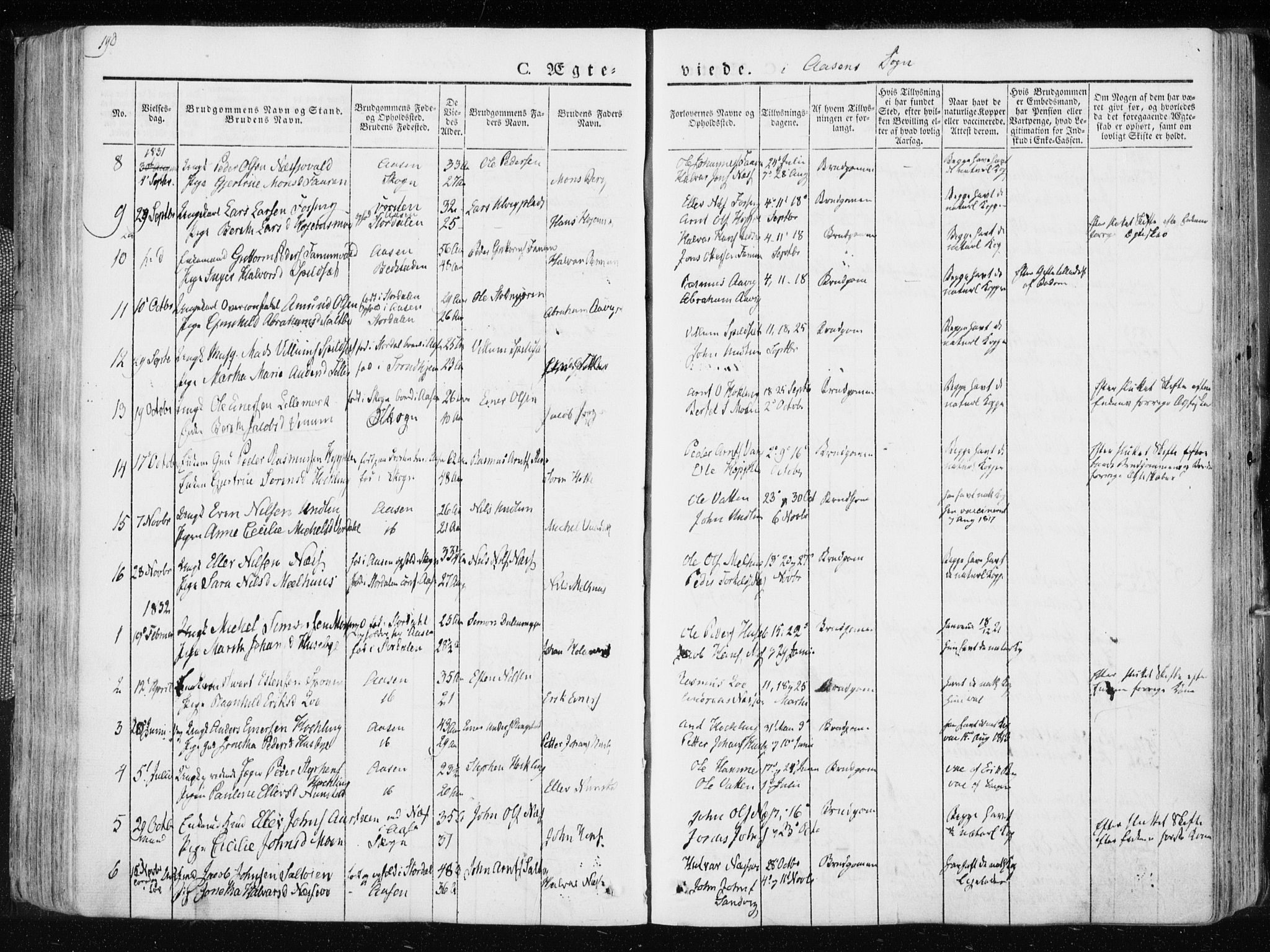 Ministerialprotokoller, klokkerbøker og fødselsregistre - Nord-Trøndelag, AV/SAT-A-1458/713/L0114: Parish register (official) no. 713A05, 1827-1839, p. 190