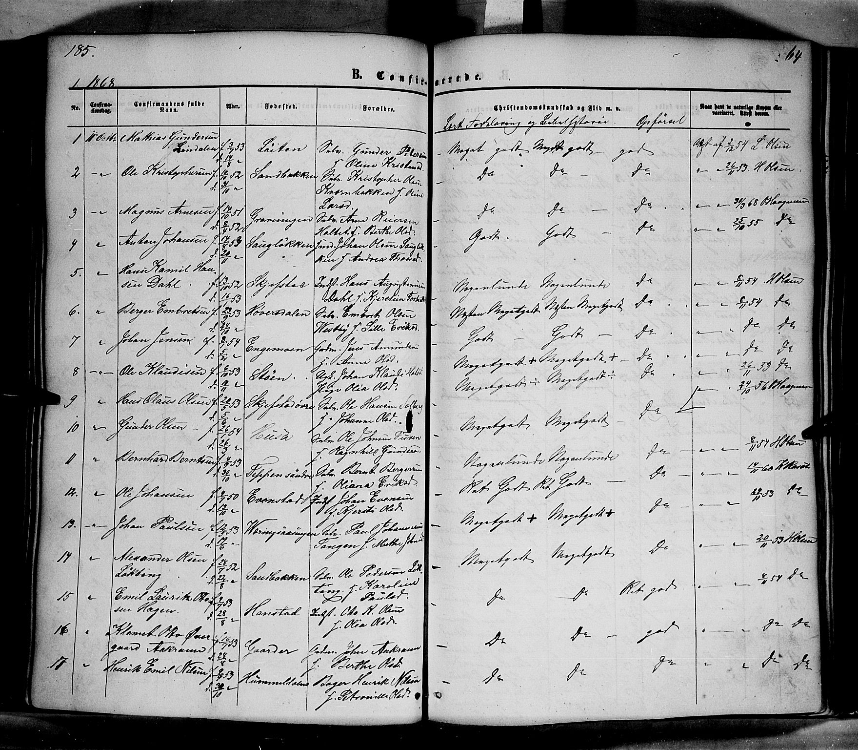 Elverum prestekontor, SAH/PREST-044/H/Ha/Haa/L0010: Parish register (official) no. 10, 1857-1868, p. 185