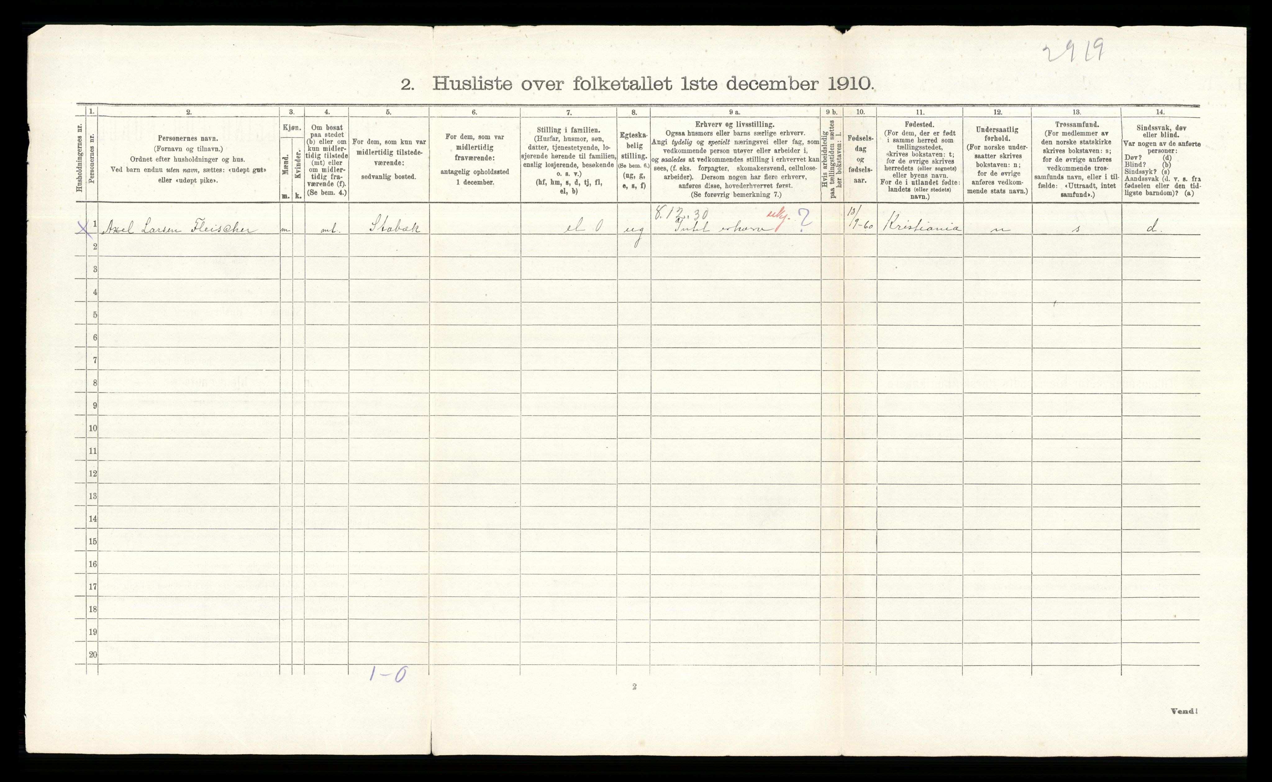 RA, 1910 census for Bærum, 1910, p. 298