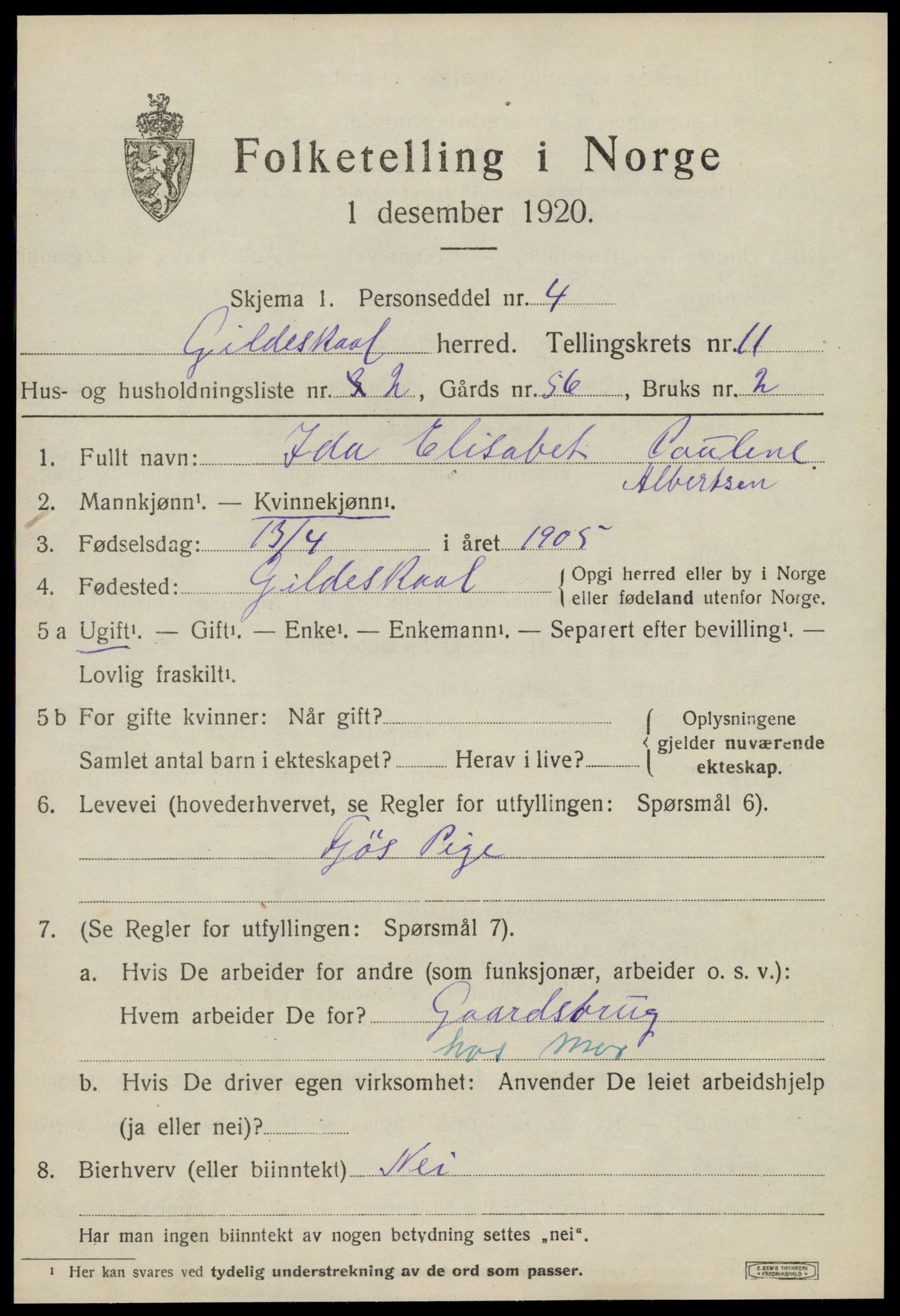 SAT, 1920 census for Gildeskål, 1920, p. 6832