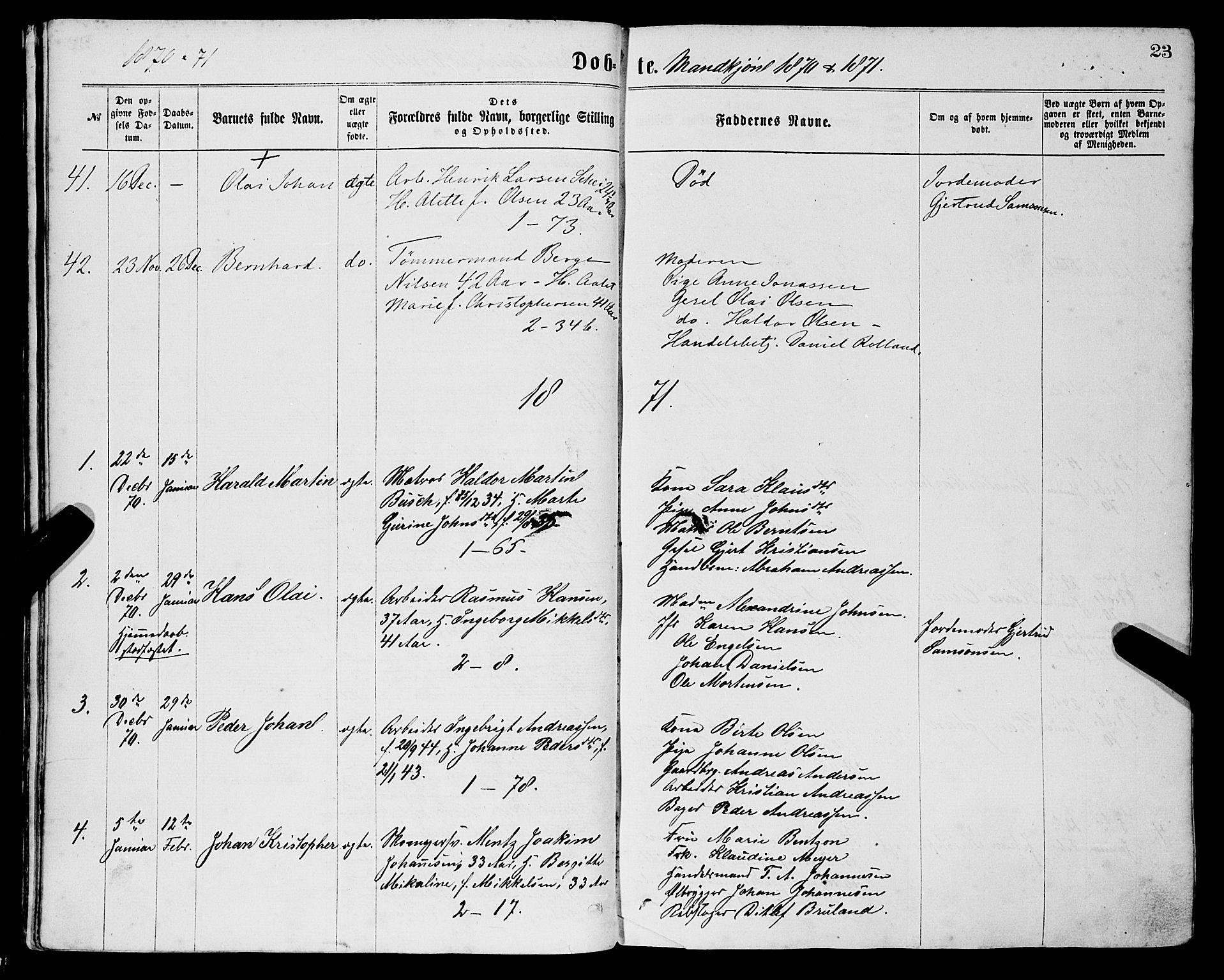 Sandviken Sokneprestembete, SAB/A-77601/H/Ha/L0001: Parish register (official) no. A 1, 1867-1877, p. 23
