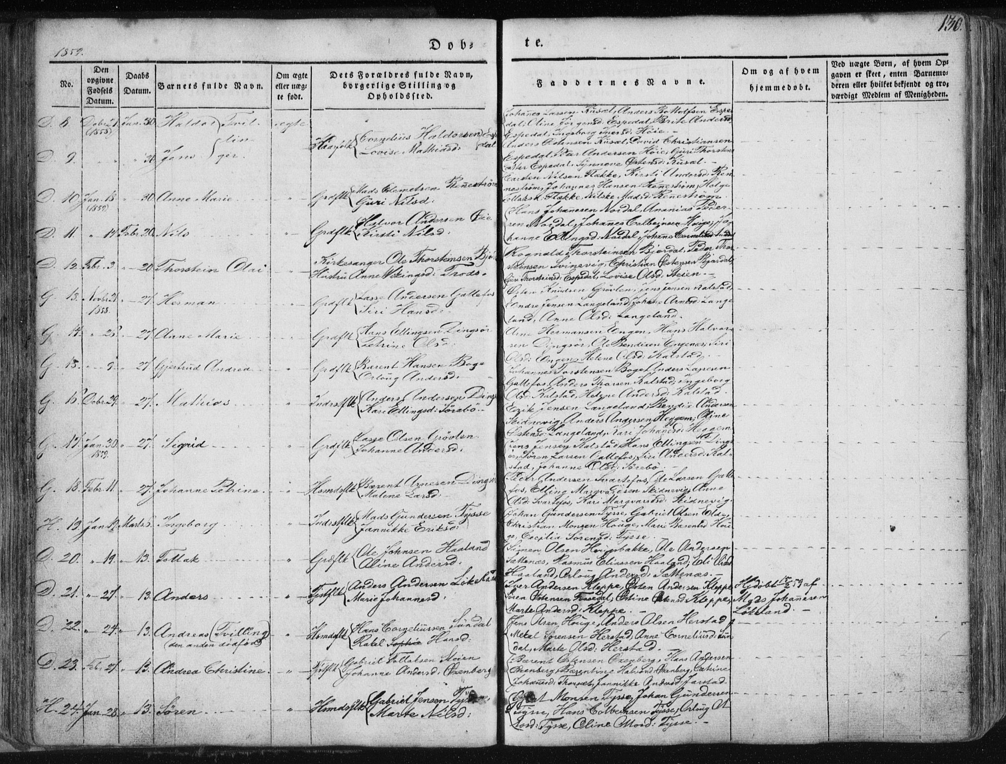 Fjaler sokneprestembete, SAB/A-79801/H/Haa/Haaa/L0006: Parish register (official) no. A 6, 1835-1884, p. 130