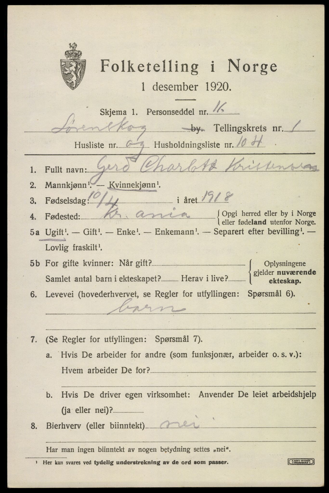 SAO, 1920 census for Lørenskog, 1920, p. 2137