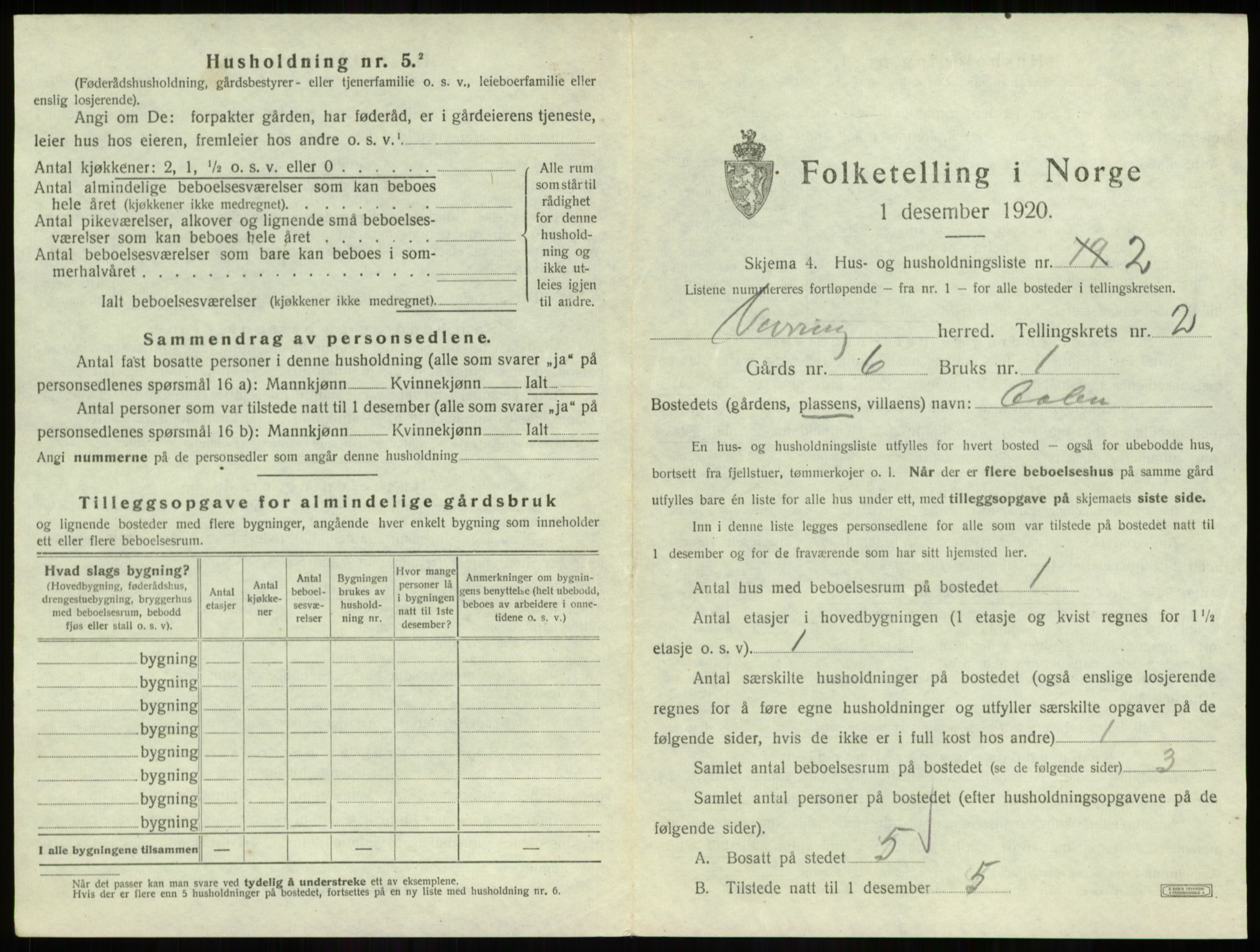 SAB, 1920 census for Vevring, 1920, p. 72