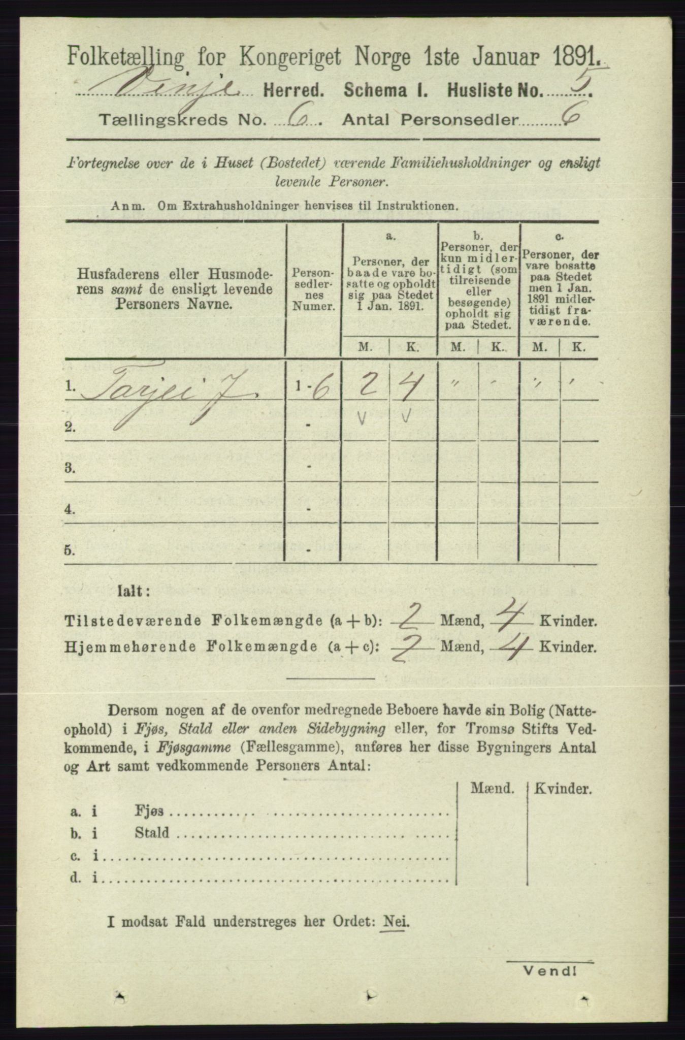 RA, 1891 census for 0834 Vinje, 1891, p. 1361