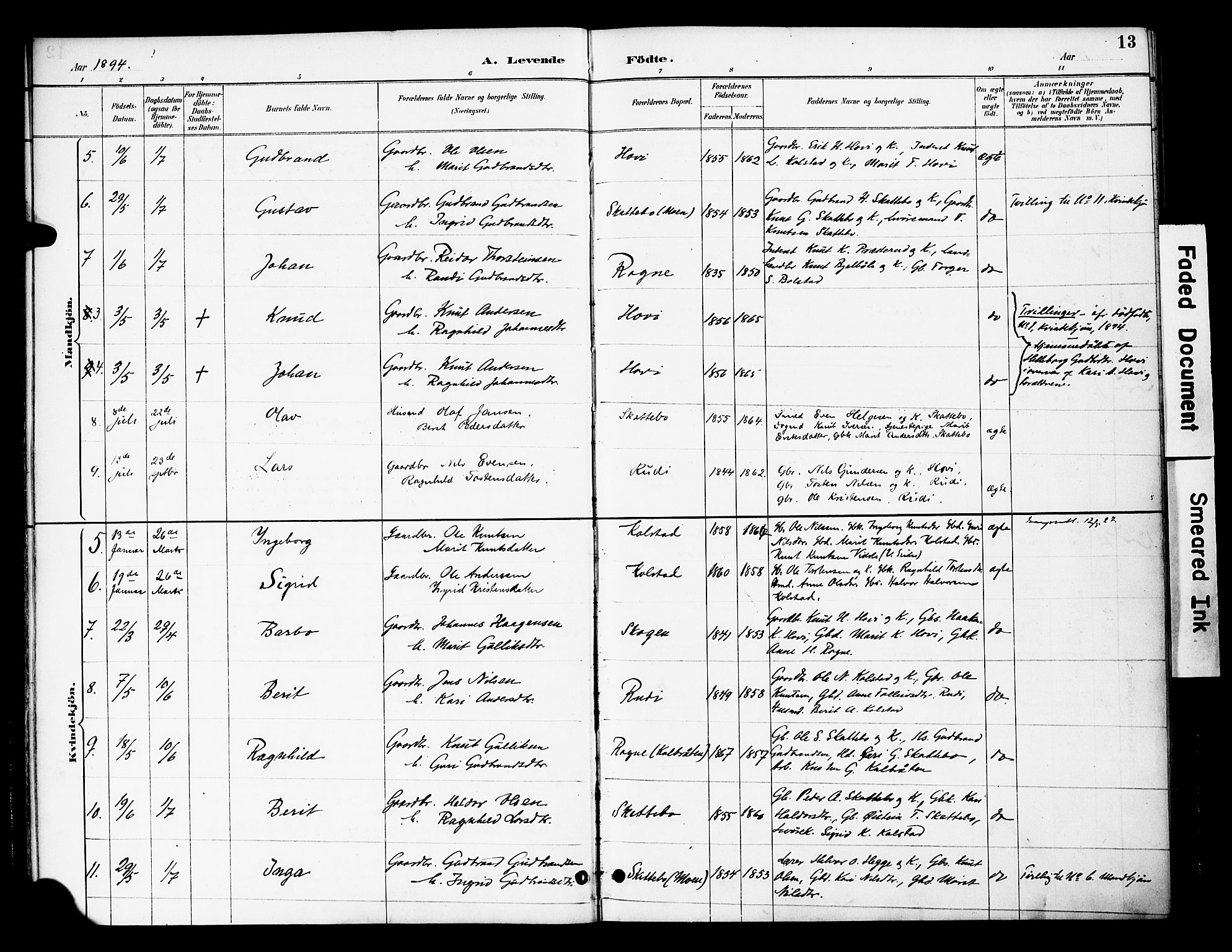 Øystre Slidre prestekontor, SAH/PREST-138/H/Ha/Haa/L0003: Parish register (official) no. 3, 1887-1910, p. 13