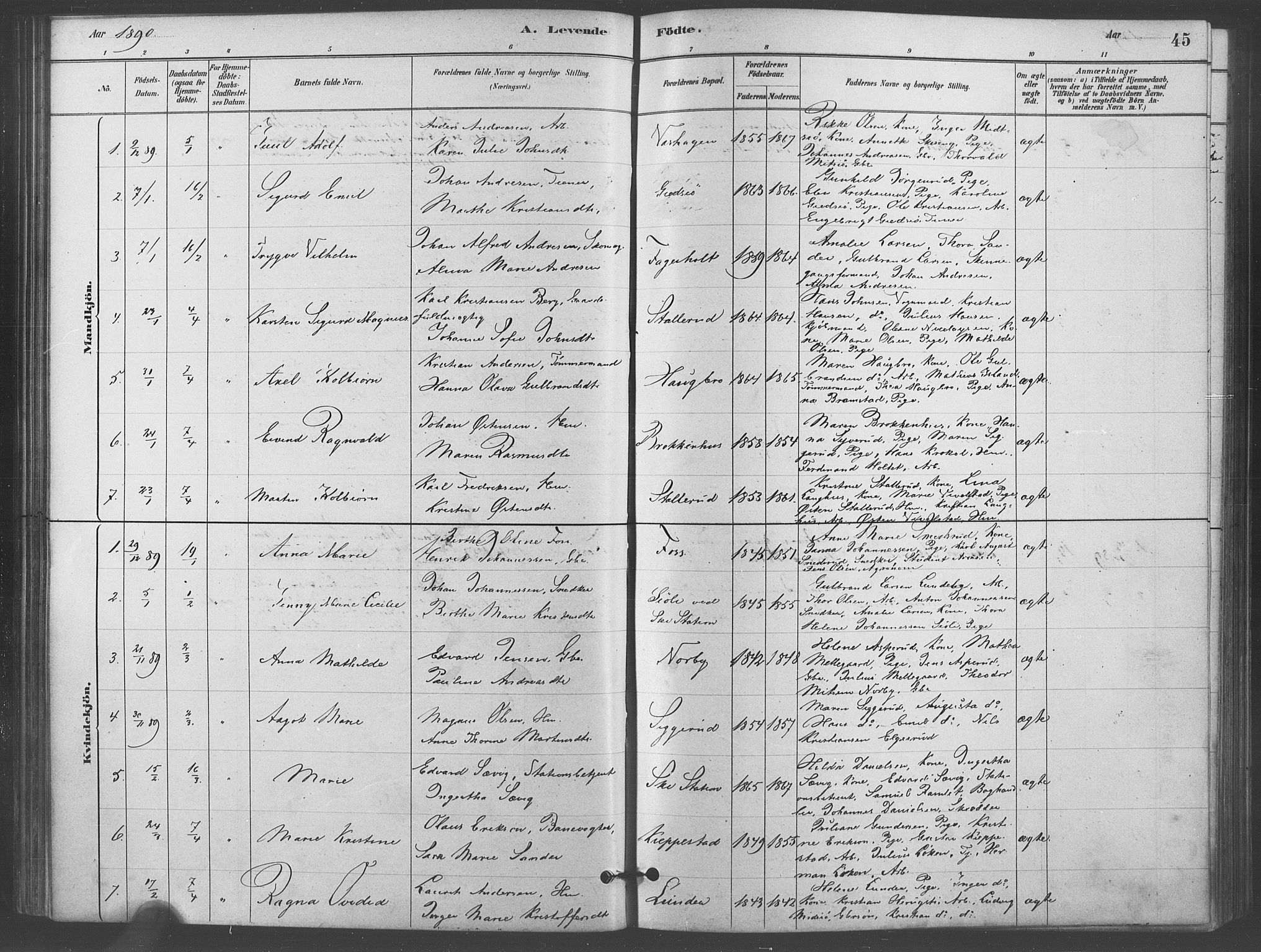 Kråkstad prestekontor Kirkebøker, AV/SAO-A-10125a/F/Fb/L0001: Parish register (official) no. II 1, 1880-1892, p. 45