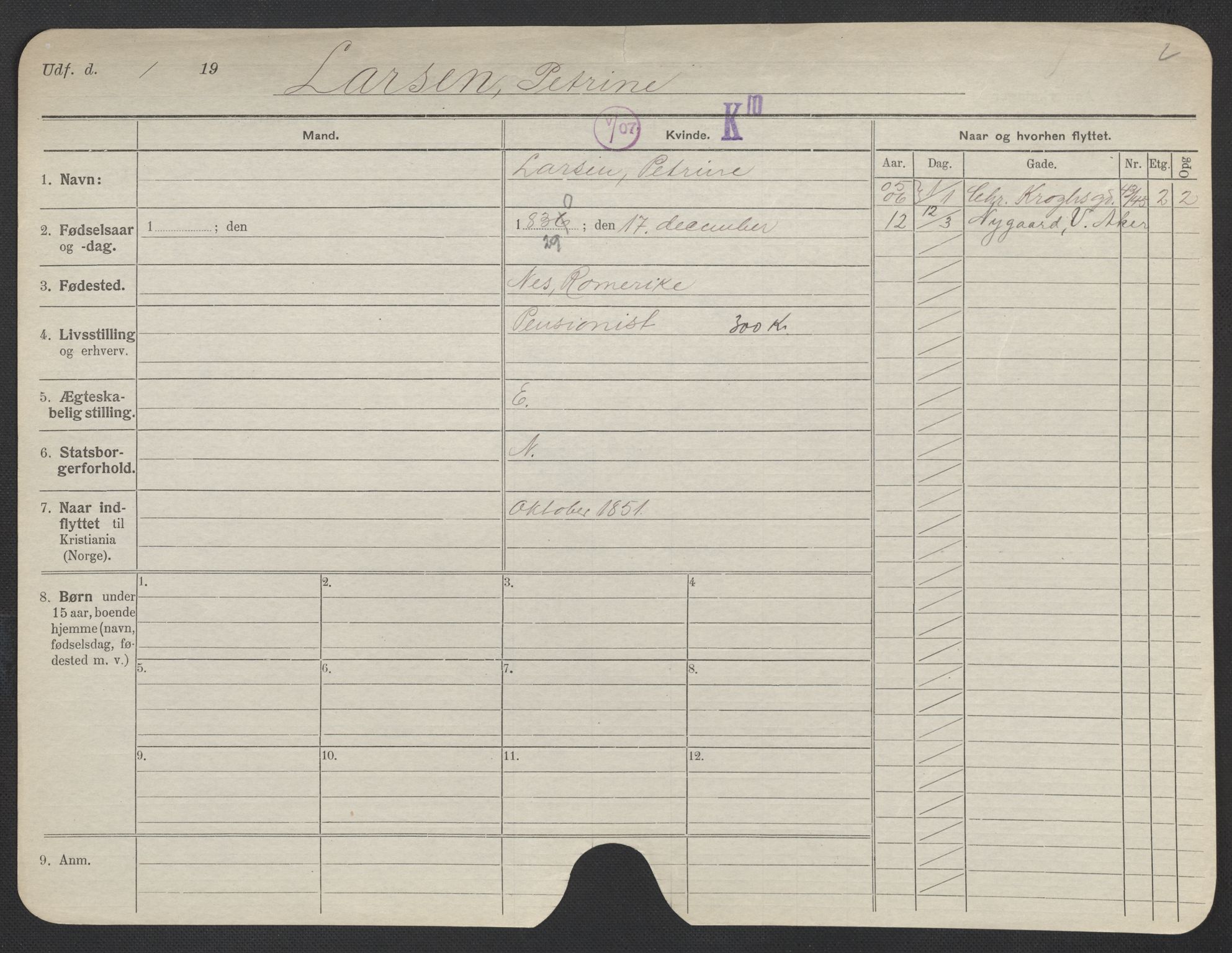 Oslo folkeregister, Registerkort, SAO/A-11715/F/Fa/Fac/L0019: Kvinner, 1906-1914, p. 1126a