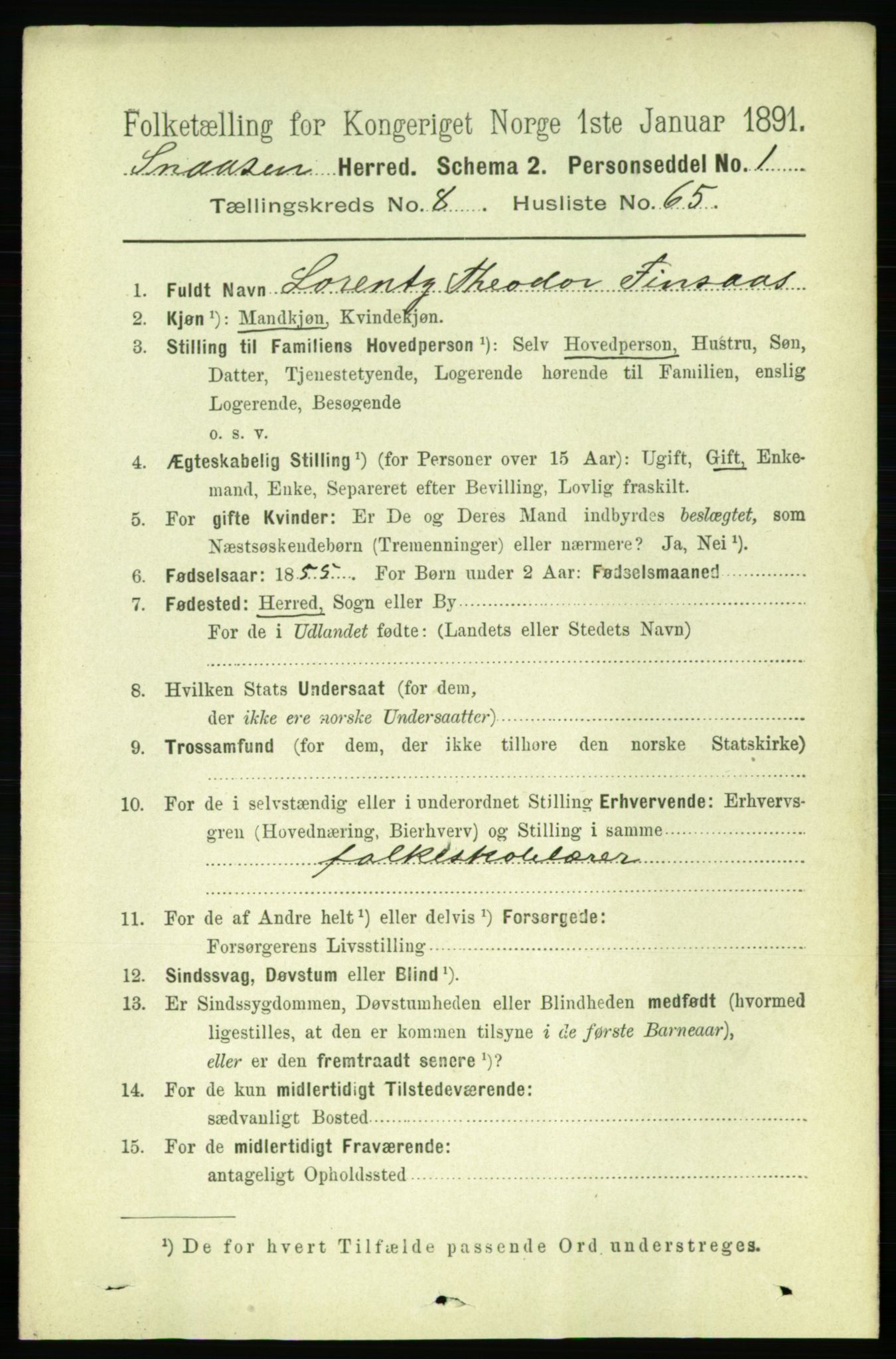 RA, 1891 census for 1736 Snåsa, 1891, p. 3064