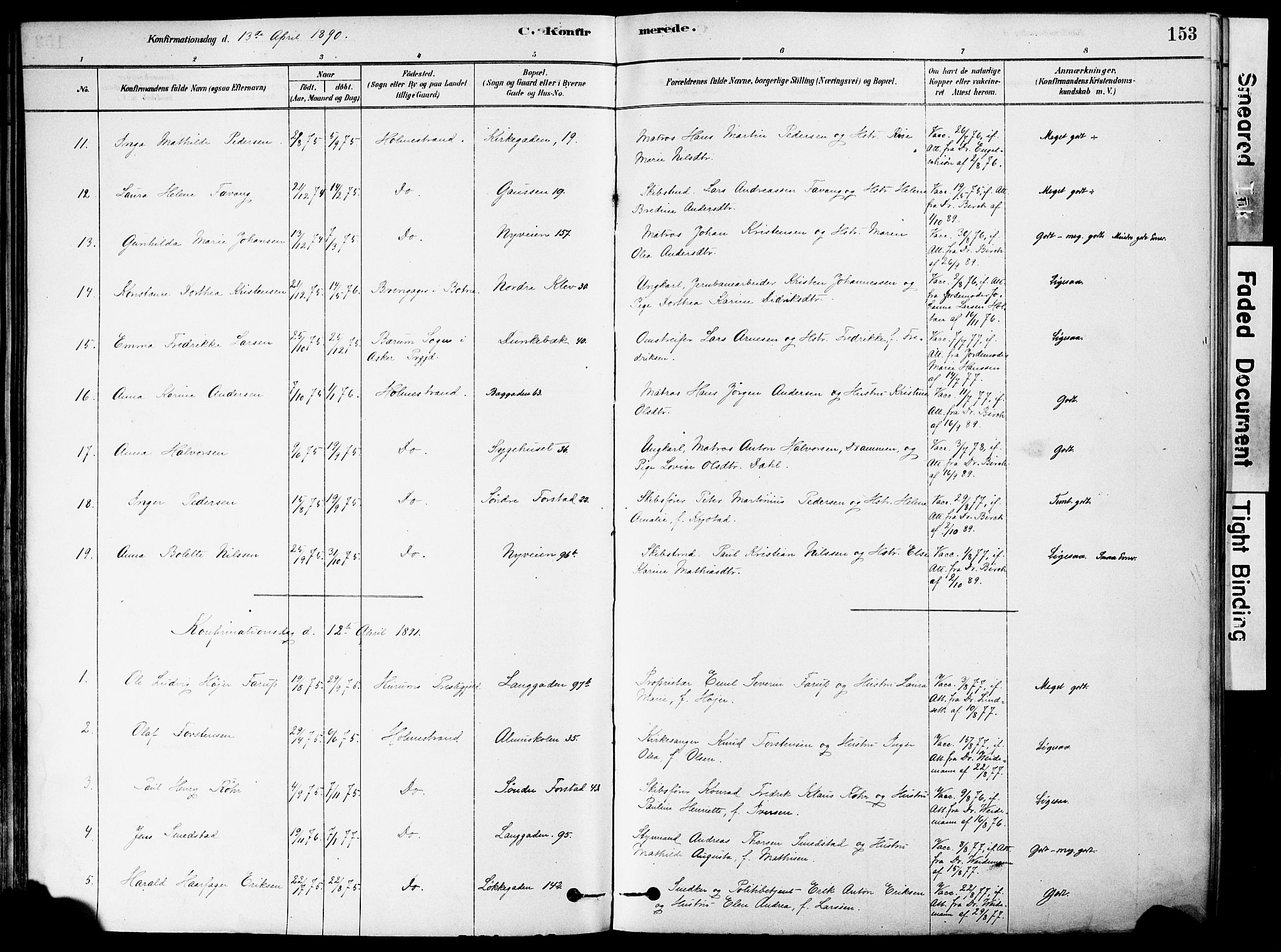 Holmestrand kirkebøker, AV/SAKO-A-346/F/Fa/L0004: Parish register (official) no. 4, 1880-1901, p. 153