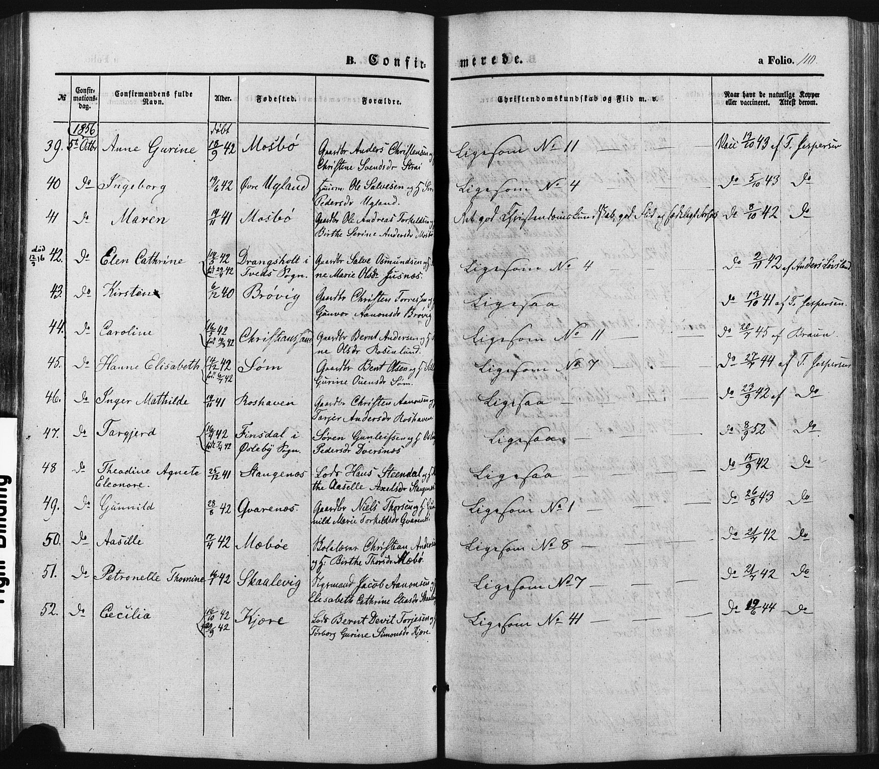 Oddernes sokneprestkontor, AV/SAK-1111-0033/F/Fa/Faa/L0007: Parish register (official) no. A 7, 1851-1863, p. 110