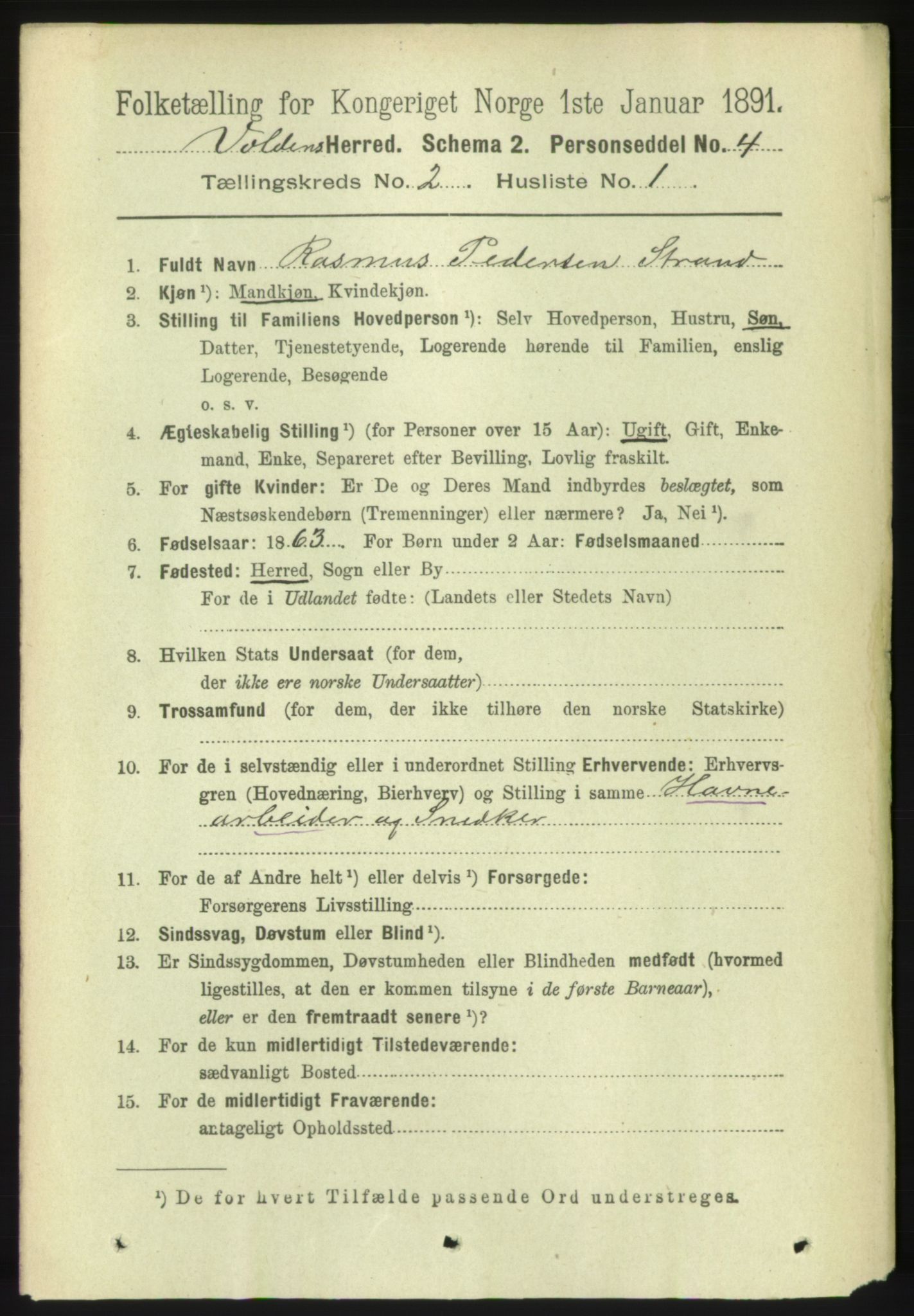 RA, 1891 census for 1519 Volda, 1891, p. 742