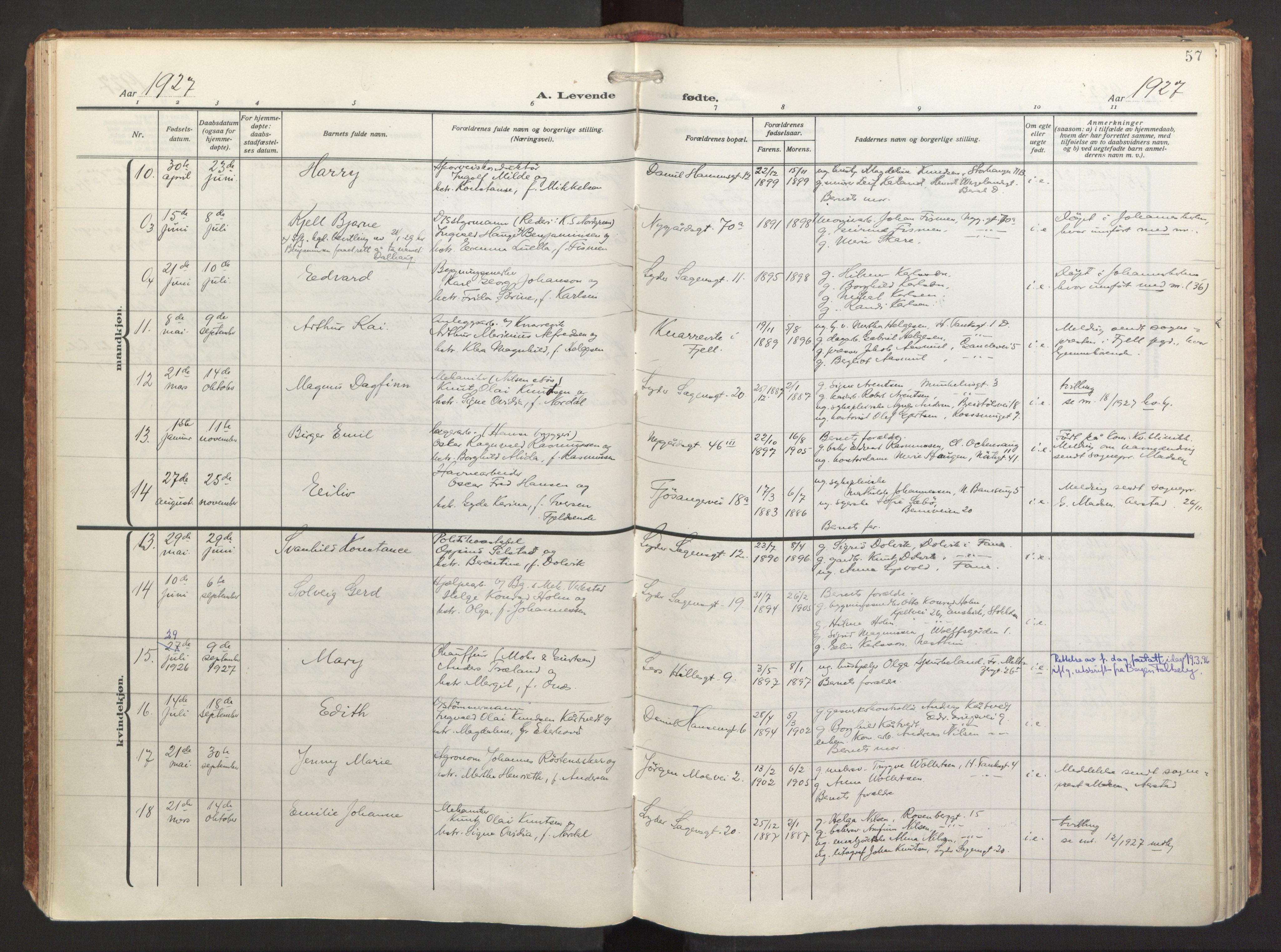 St. Jacob sokneprestembete, AV/SAB-A-78001/H/Haa/L0001: Parish register (official) no. A 1, 1917-1952, p. 57