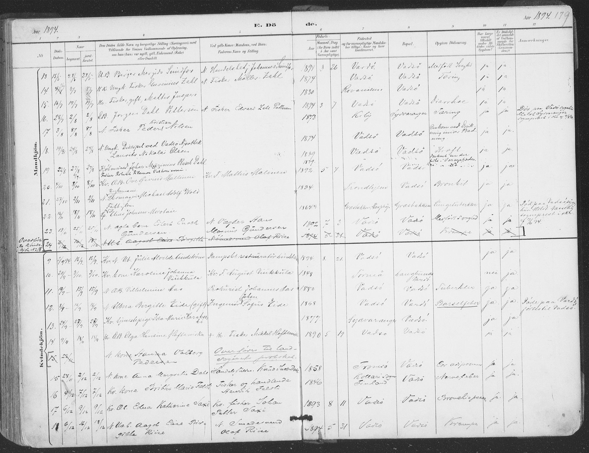 Vadsø sokneprestkontor, SATØ/S-1325/H/Ha/L0006kirke: Parish register (official) no. 6, 1885-1895, p. 179