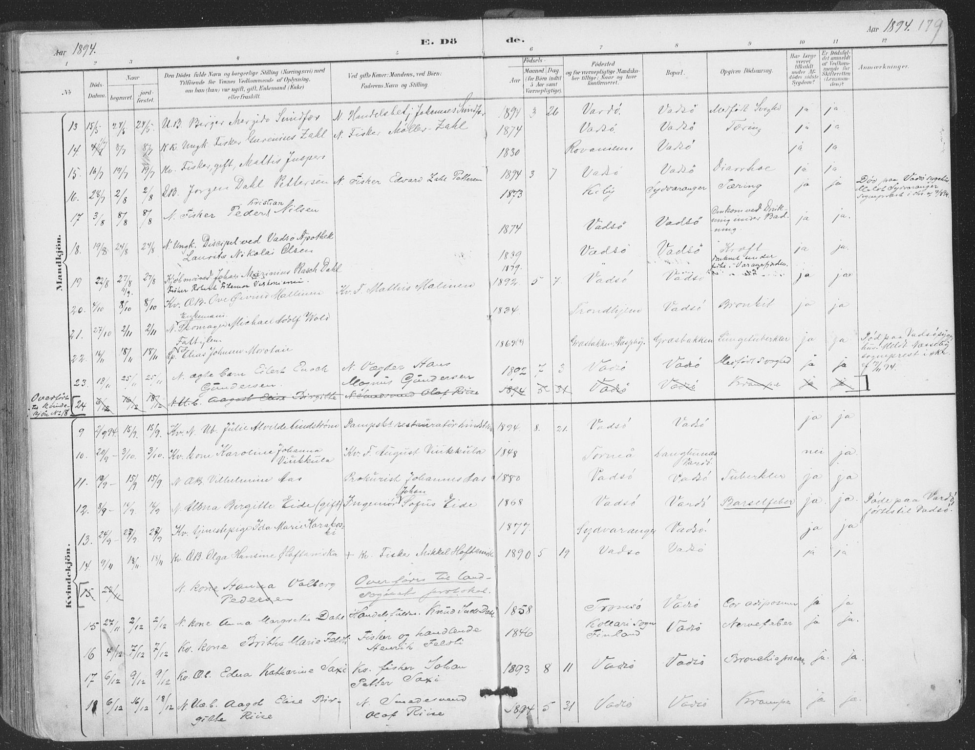 Vadsø sokneprestkontor, AV/SATØ-S-1325/H/Ha/L0006kirke: Parish register (official) no. 6, 1885-1895, p. 179