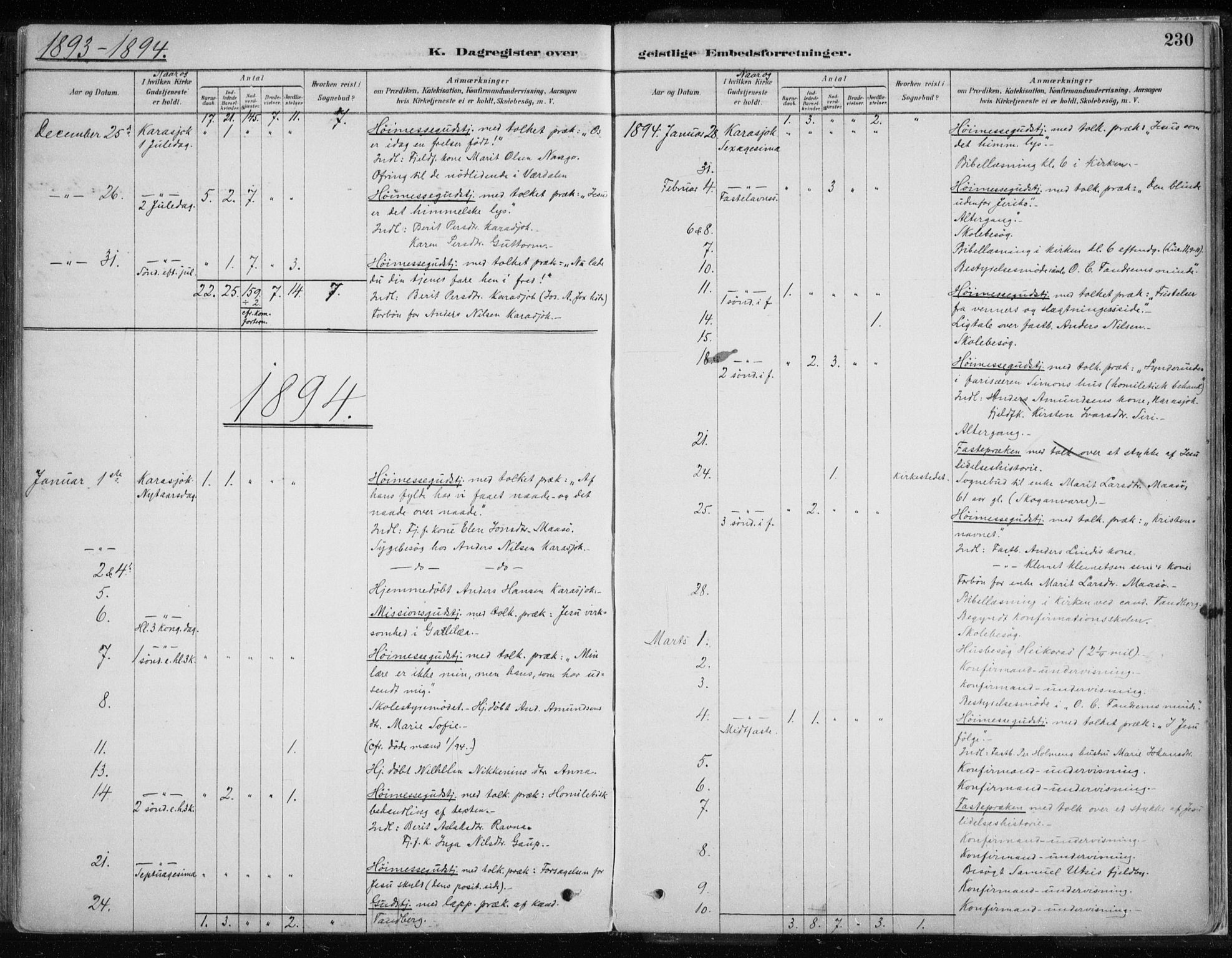 Karasjok sokneprestkontor, AV/SATØ-S-1352/H/Ha/L0002kirke: Parish register (official) no. 2, 1885-1906, p. 230