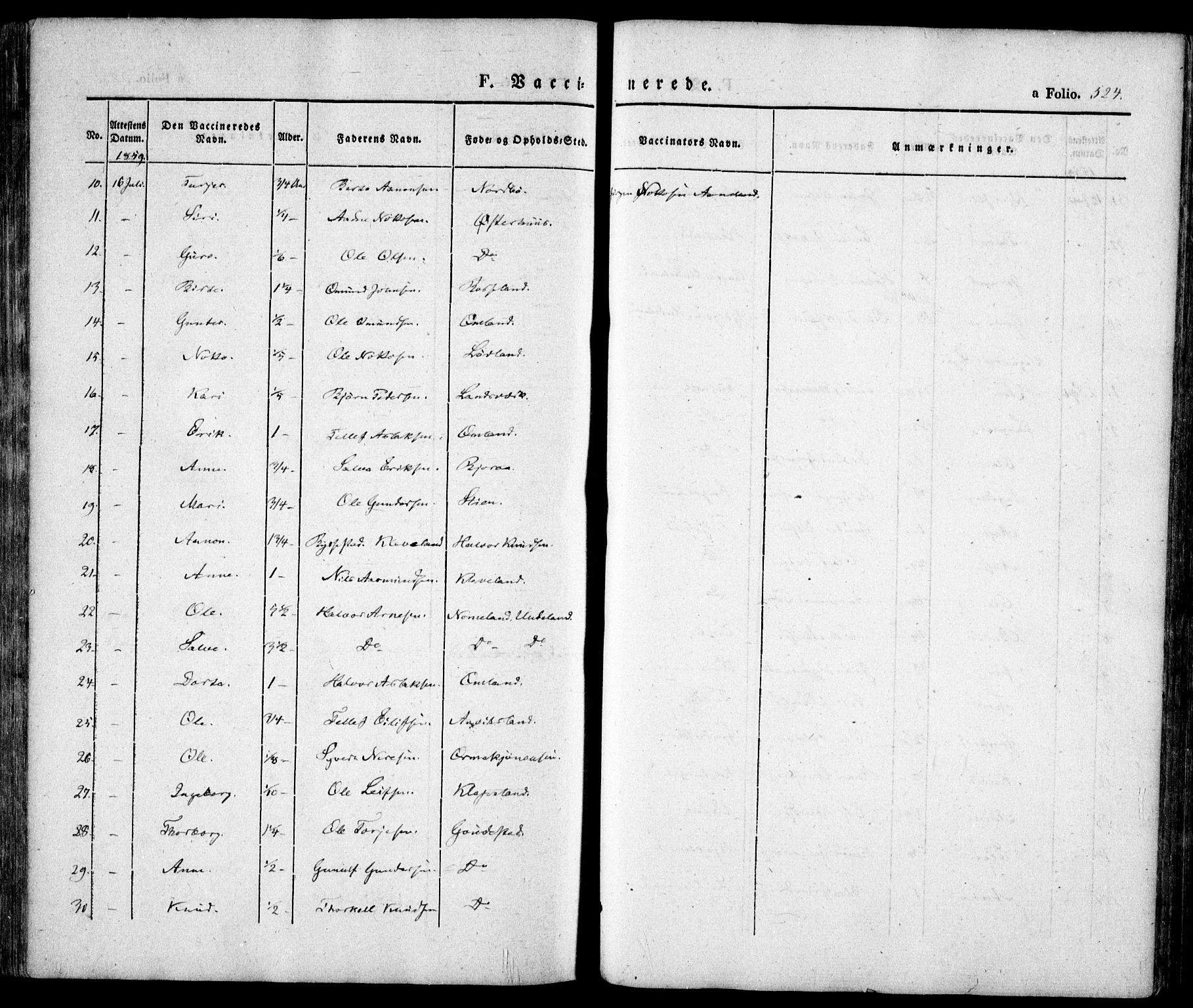 Evje sokneprestkontor, AV/SAK-1111-0008/F/Fa/Faa/L0005: Parish register (official) no. A 5, 1843-1865, p. 524