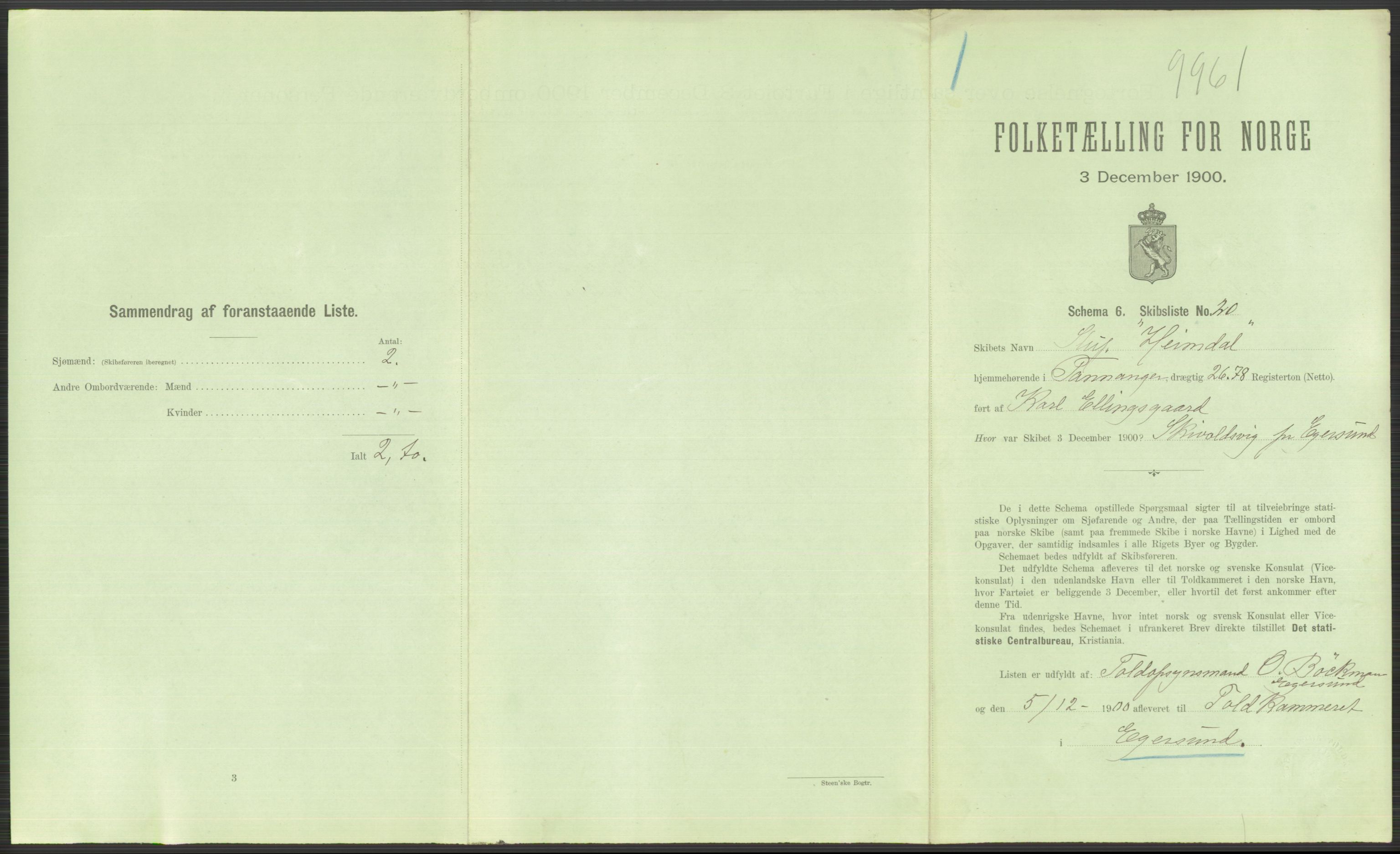 RA, 1900 Census - ship lists from ships in Norwegian harbours, harbours abroad and at sea, 1900, p. 873