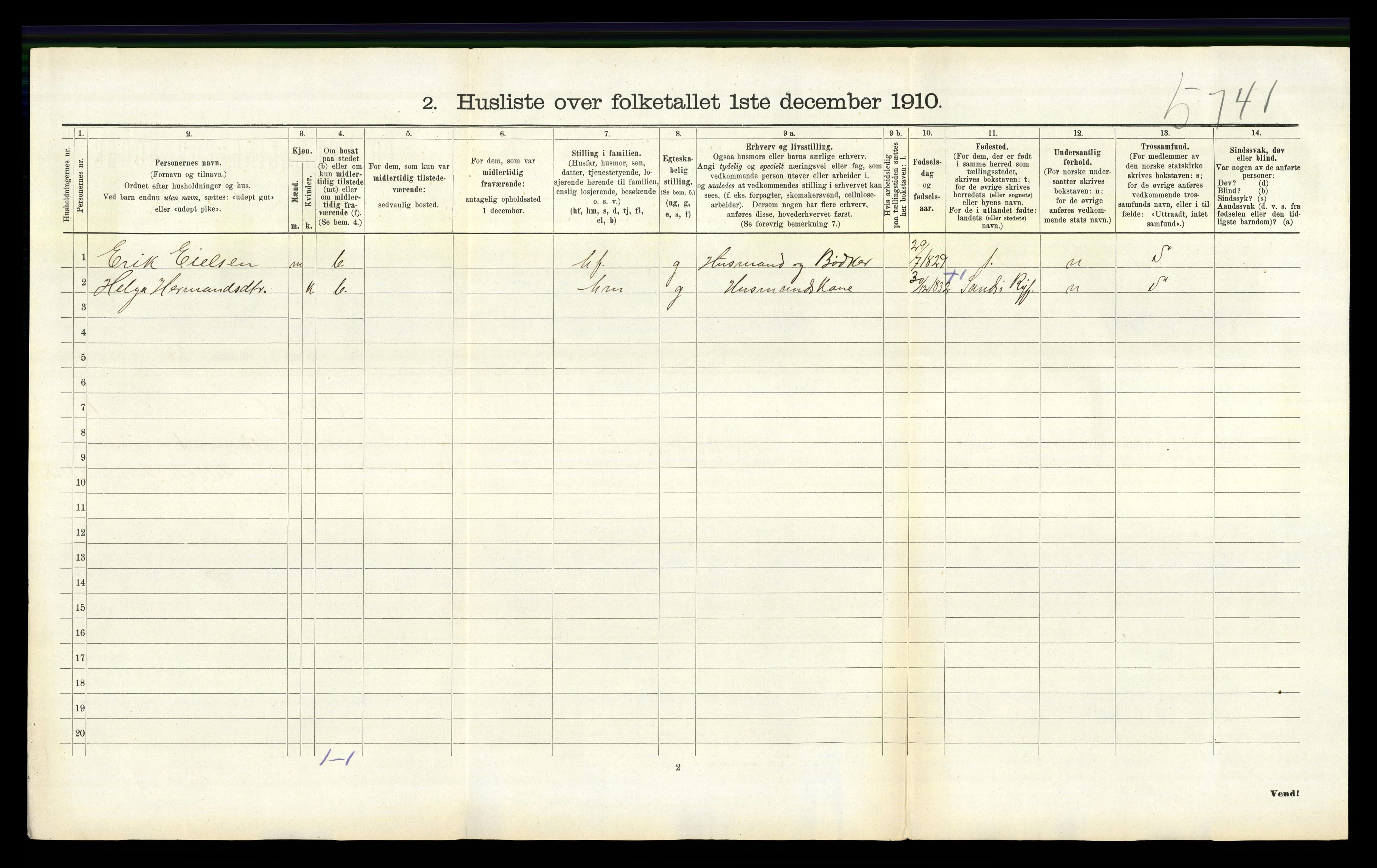 RA, 1910 census for Vikedal, 1910, p. 1036