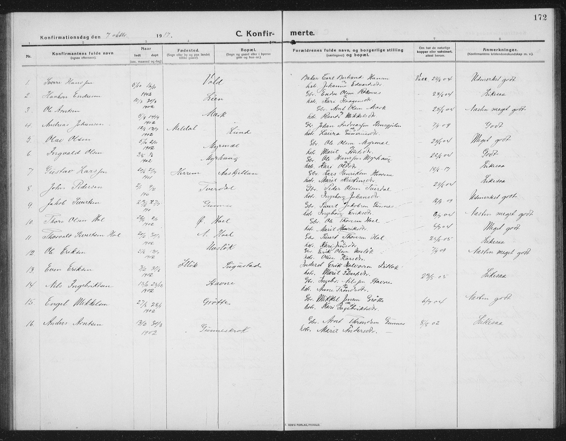 Ministerialprotokoller, klokkerbøker og fødselsregistre - Sør-Trøndelag, SAT/A-1456/674/L0877: Parish register (copy) no. 674C04, 1913-1940, p. 172