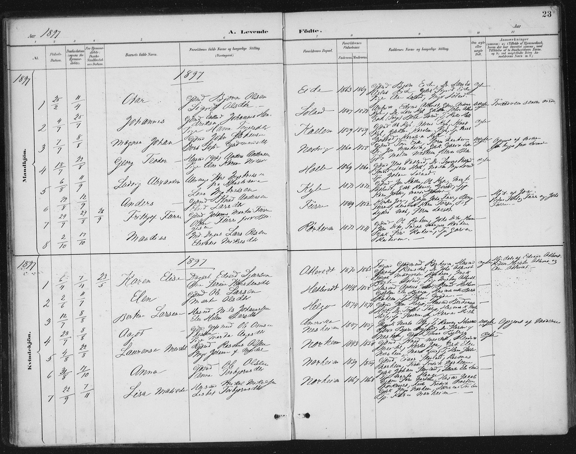 Nedstrand sokneprestkontor, AV/SAST-A-101841/01/IV: Parish register (official) no. A 13, 1887-1915, p. 23