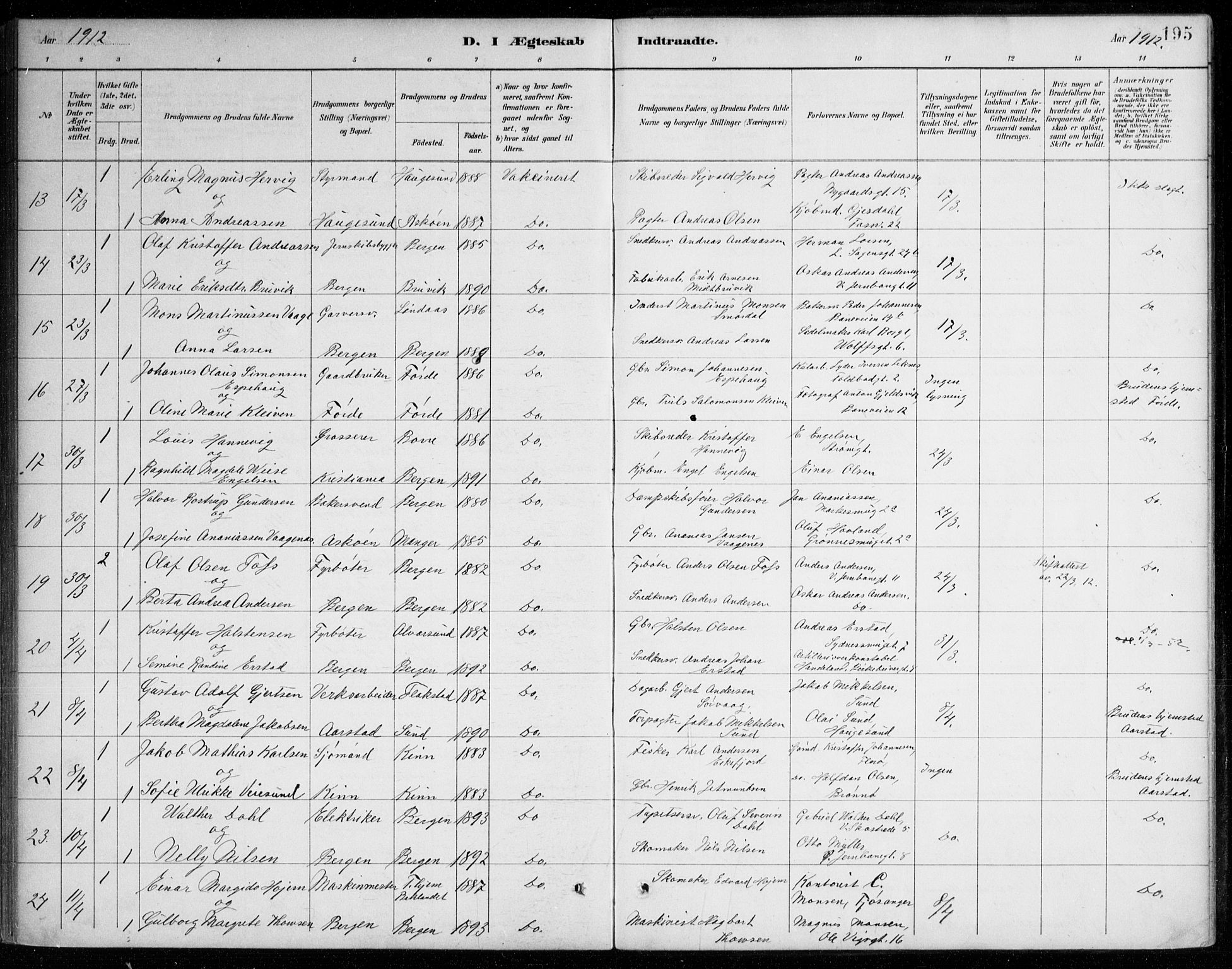 Johanneskirken sokneprestembete, AV/SAB-A-76001/H/Haa/L0012: Parish register (official) no. D 1, 1885-1912, p. 195