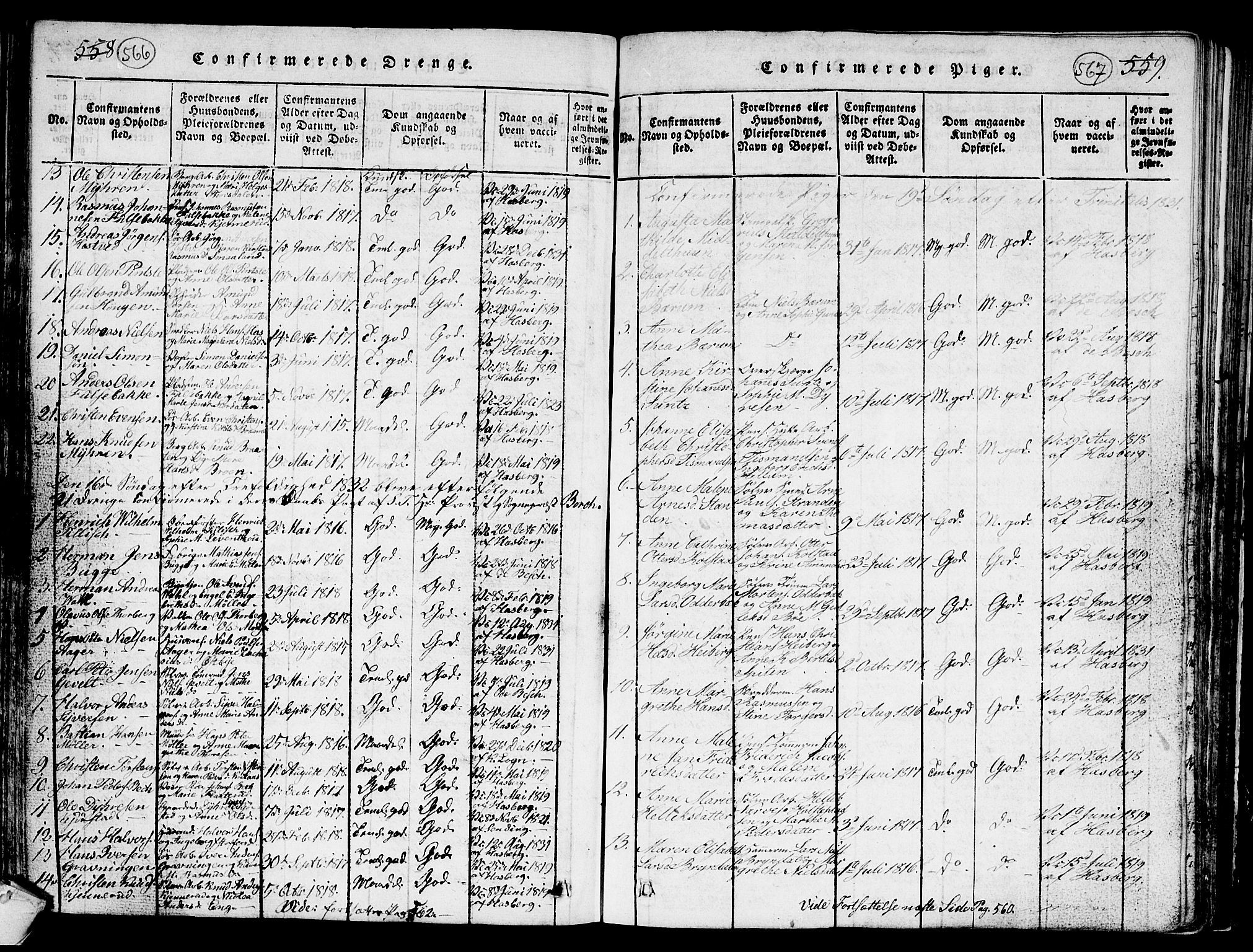 Kongsberg kirkebøker, SAKO/A-22/G/Ga/L0001: Parish register (copy) no. 1, 1816-1839, p. 566-567