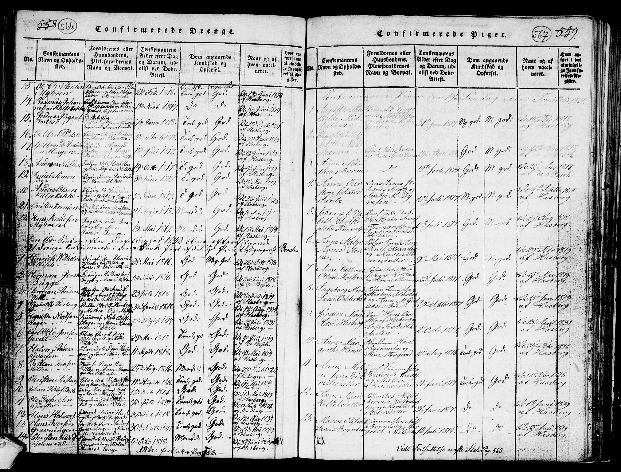 Kongsberg kirkebøker, AV/SAKO-A-22/G/Ga/L0001: Parish register (copy) no. 1, 1816-1839, p. 566-567