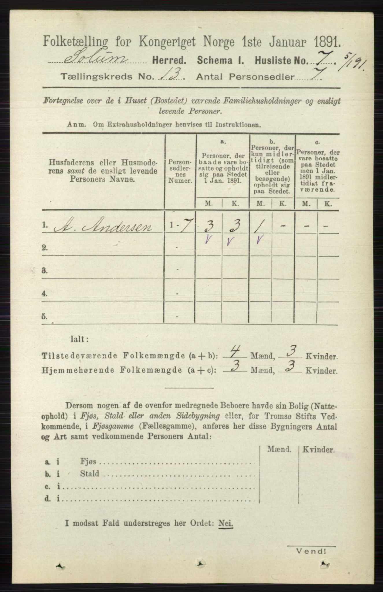 RA, 1891 census for 0818 Solum, 1891, p. 6009