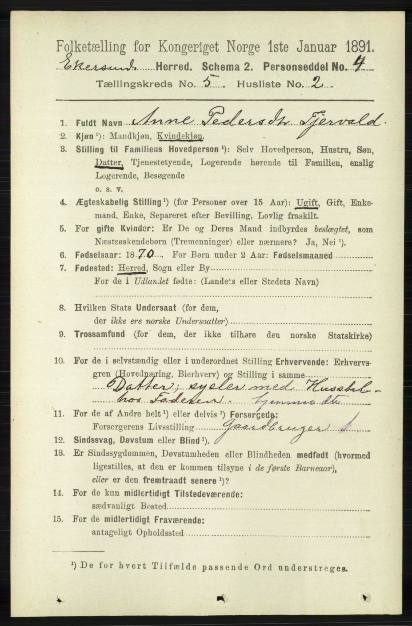 RA, 1891 census for 1116 Eigersund herred, 1891, p. 2053