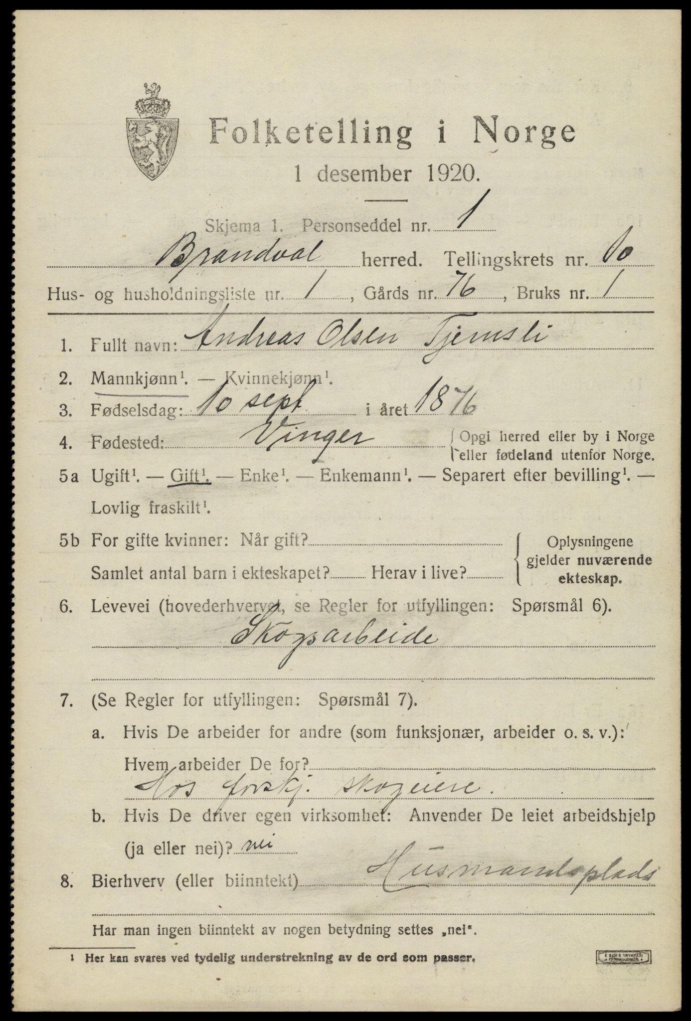 SAH, 1920 census for Brandval, 1920, p. 7750