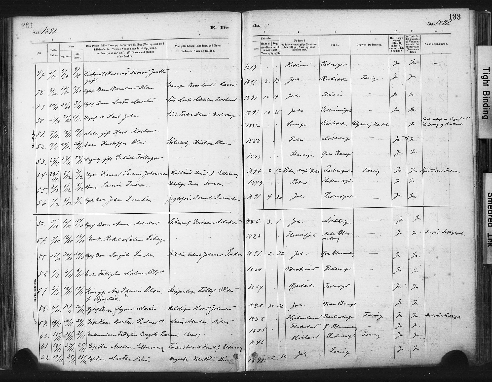 St. Johannes sokneprestkontor, SAST/A-101814/001/30/30BA/L0003: Parish register (official) no. A 3, 1885-1910, p. 133