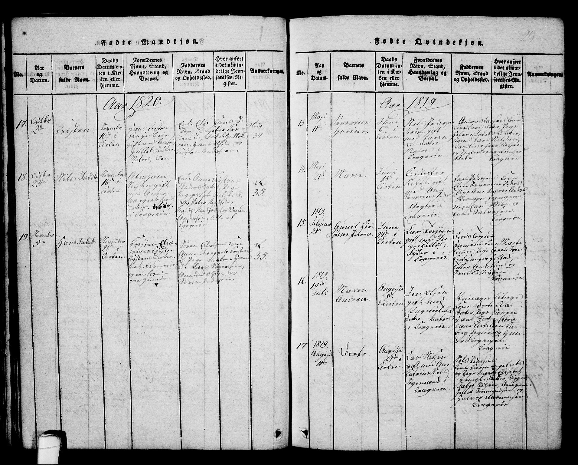 Kragerø kirkebøker, SAKO/A-278/G/Ga/L0002: Parish register (copy) no. 2, 1814-1831, p. 29