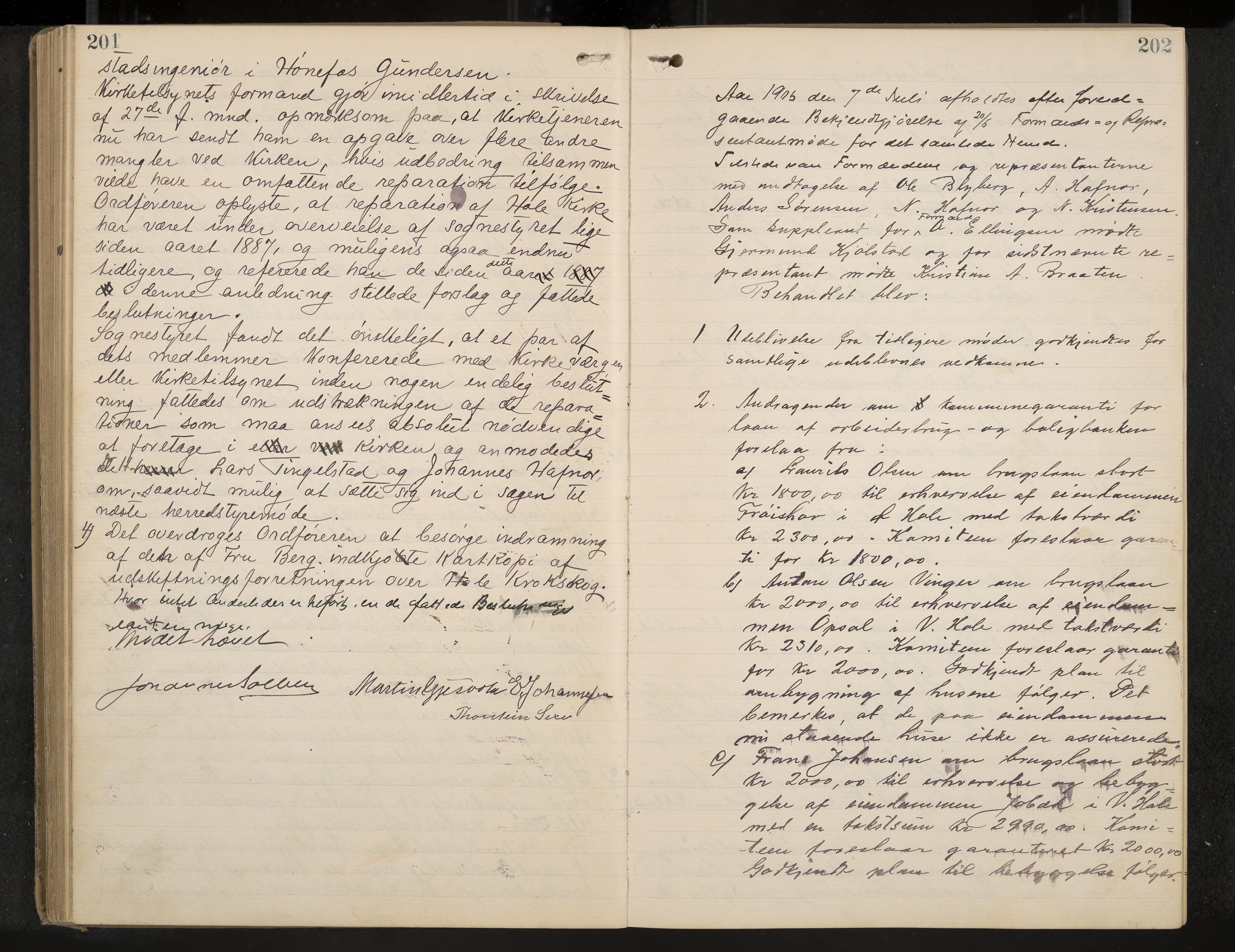 Hole formannskap og sentraladministrasjon, IKAK/0612021-1/A/Aa/L0004: Møtebok med register, 1902-1910, p. 201-202
