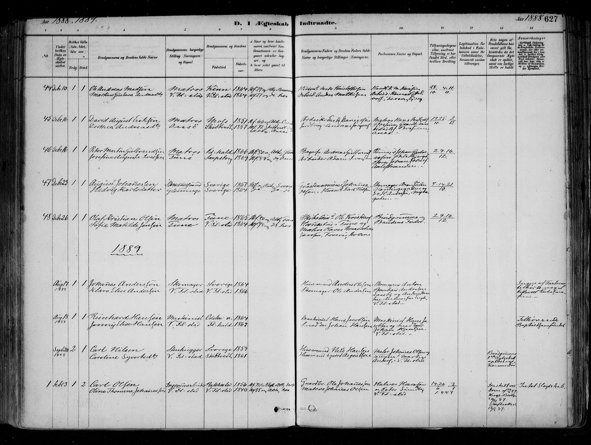 Fredrikstad domkirkes prestekontor Kirkebøker, SAO/A-10906/F/Fa/L0004: Parish register (official) no. 4, 1878-1907, p. 627