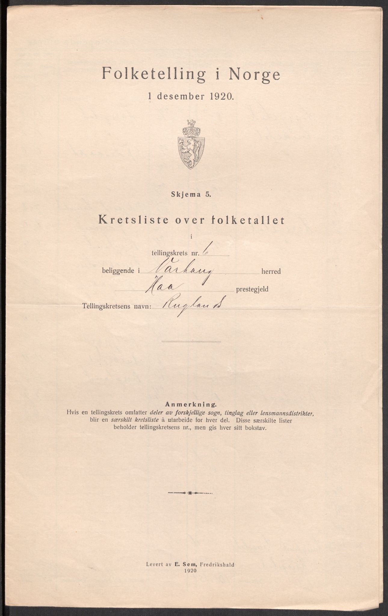 SAST, 1920 census for Varhaug, 1920, p. 22