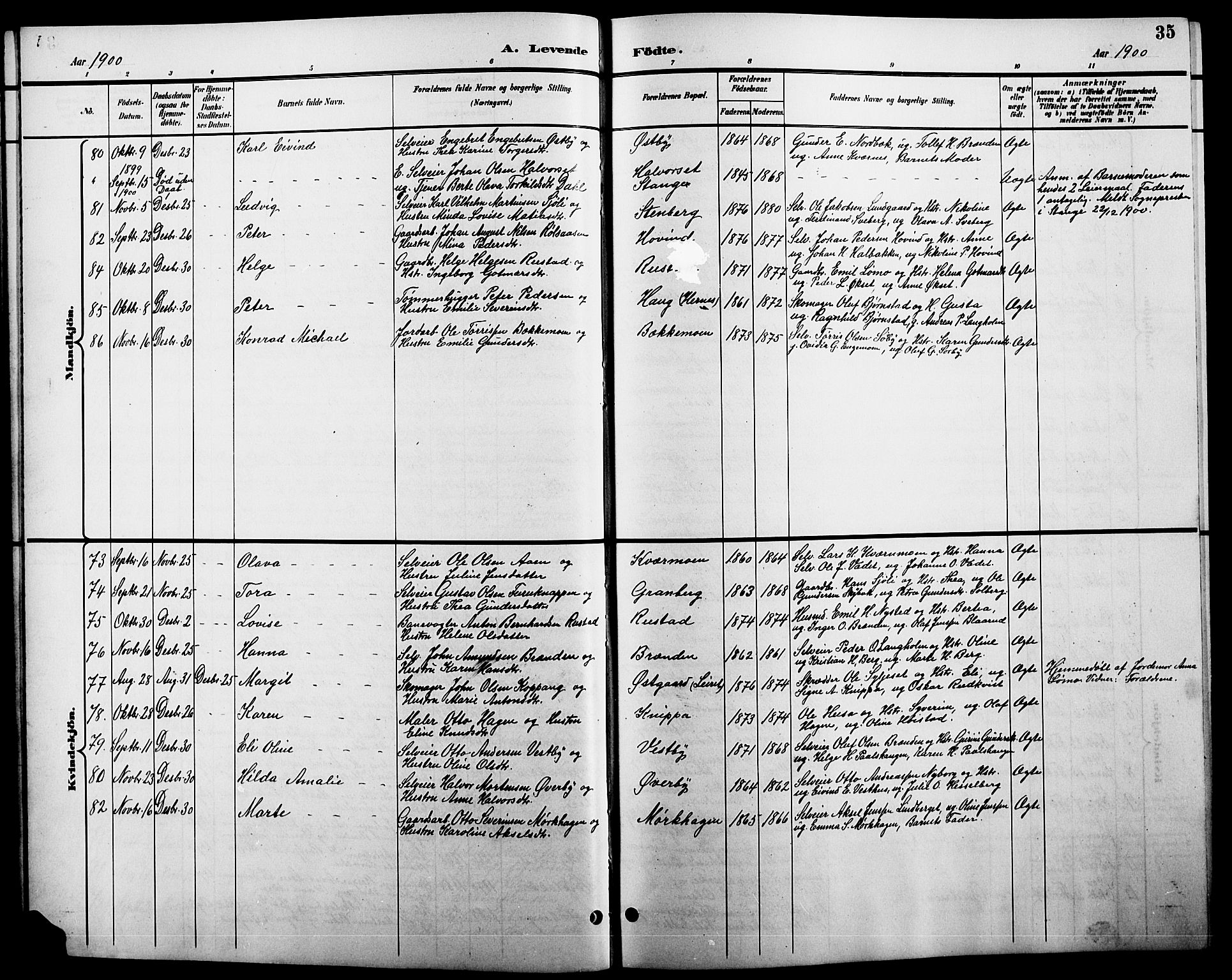 Elverum prestekontor, AV/SAH-PREST-044/H/Ha/Hab/L0005: Parish register (copy) no. 5, 1896-1915, p. 35