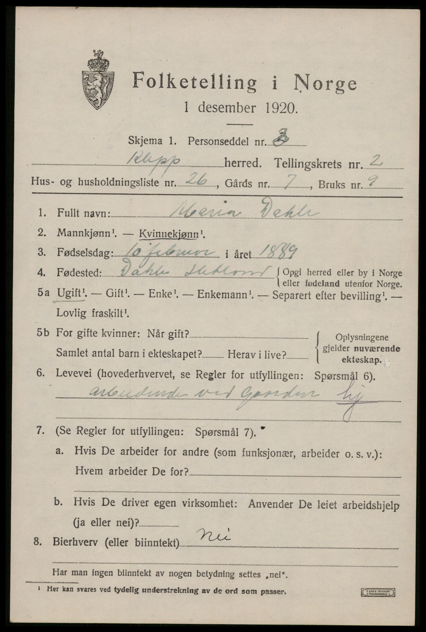 SAST, 1920 census for Klepp, 1920, p. 2908