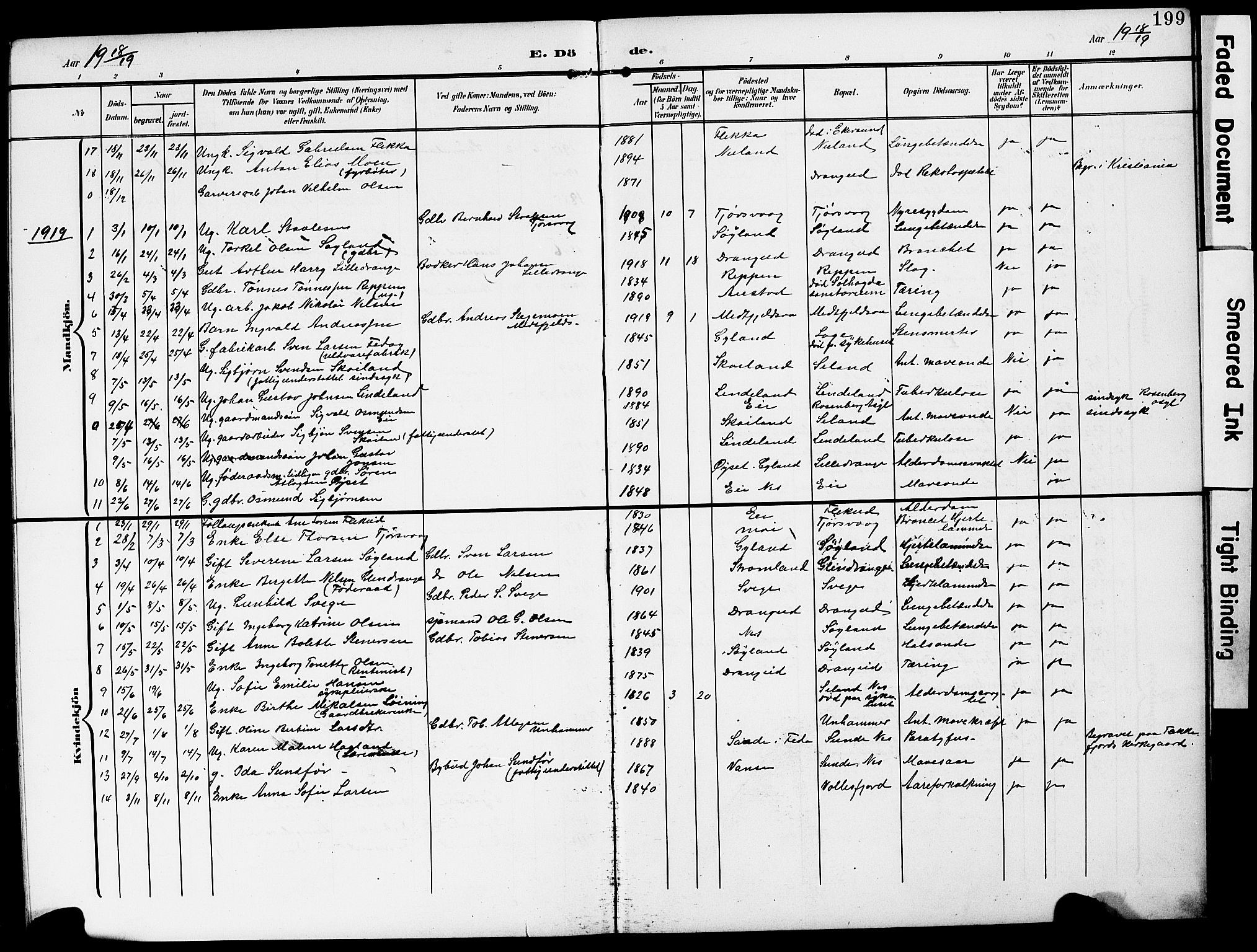 Flekkefjord sokneprestkontor, AV/SAK-1111-0012/F/Fb/Fbc/L0008: Parish register (copy) no. B 8, 1903-1931, p. 199