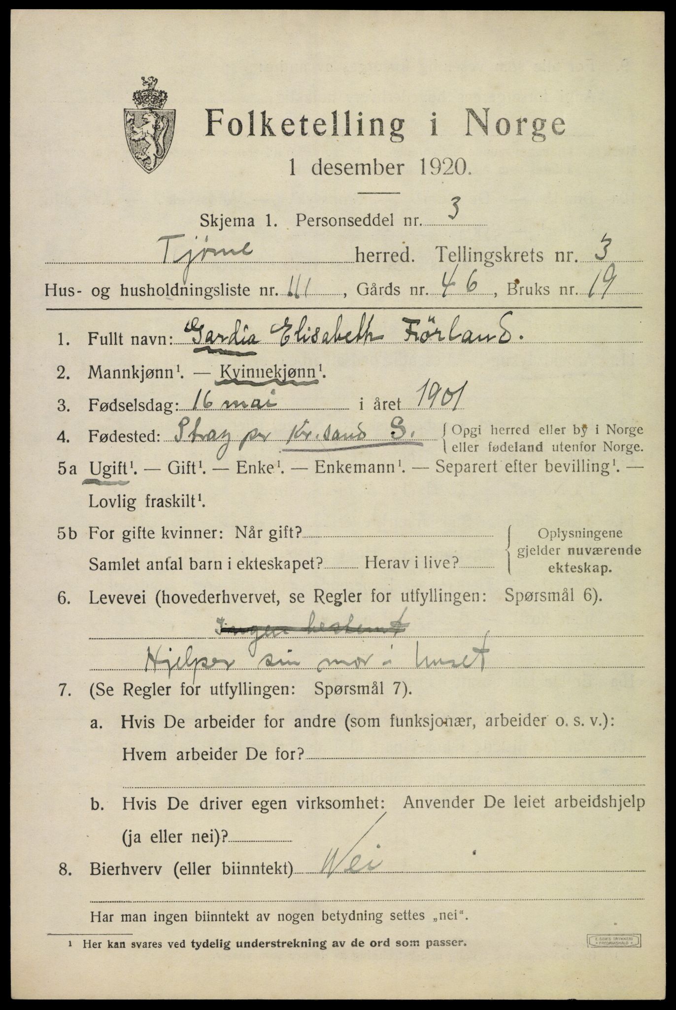 SAKO, 1920 census for Tjøme, 1920, p. 5557