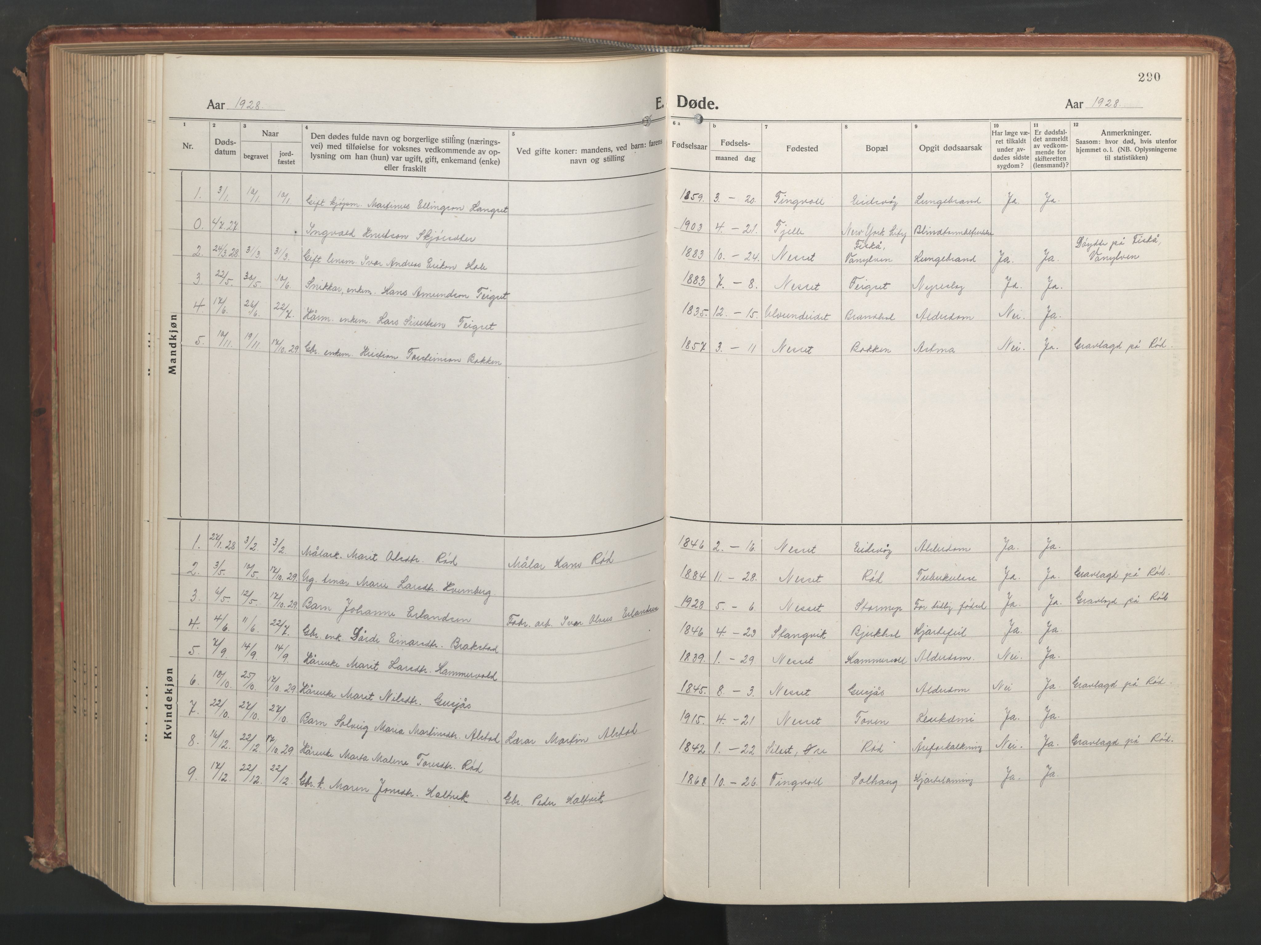 Ministerialprotokoller, klokkerbøker og fødselsregistre - Møre og Romsdal, SAT/A-1454/551/L0633: Parish register (copy) no. 551C05, 1921-1961, p. 290