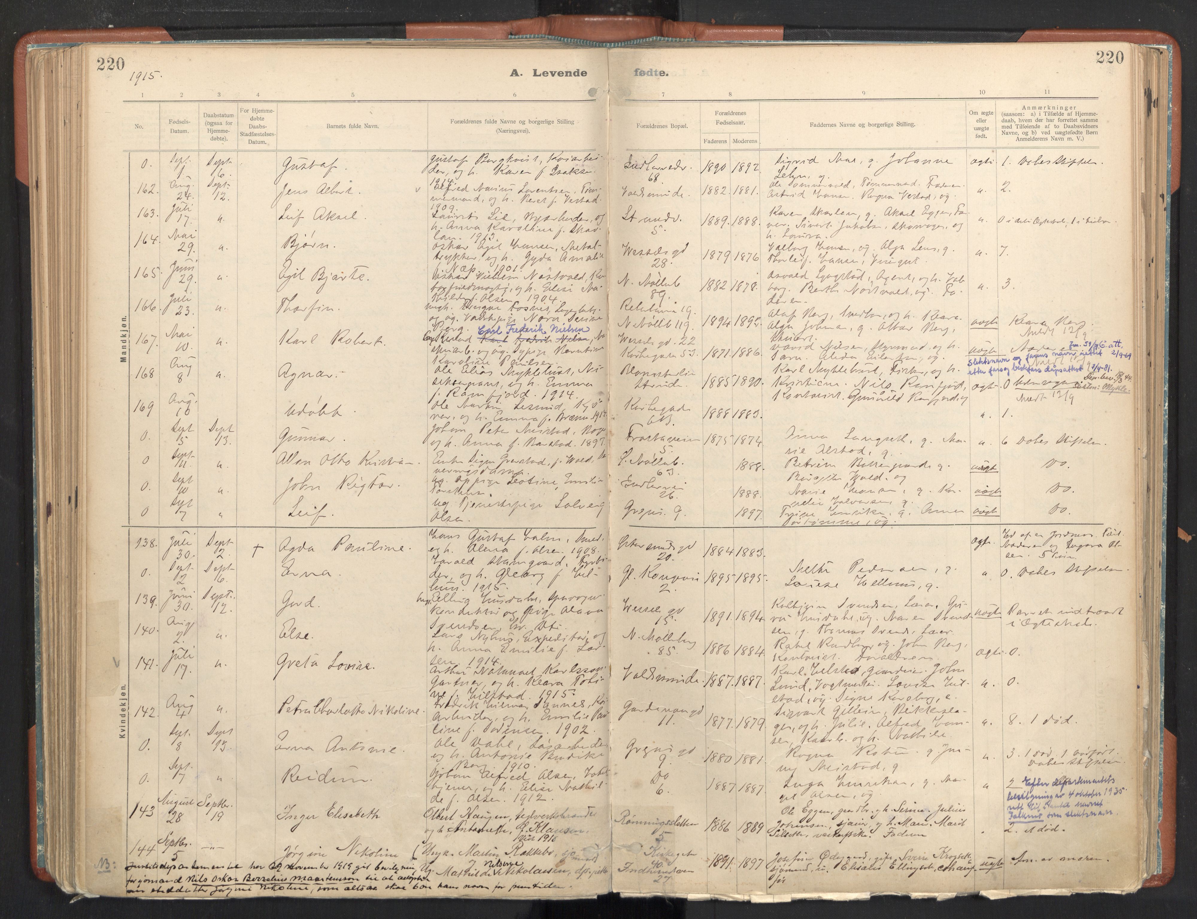Ministerialprotokoller, klokkerbøker og fødselsregistre - Sør-Trøndelag, SAT/A-1456/605/L0243: Parish register (official) no. 605A05, 1908-1923, p. 220