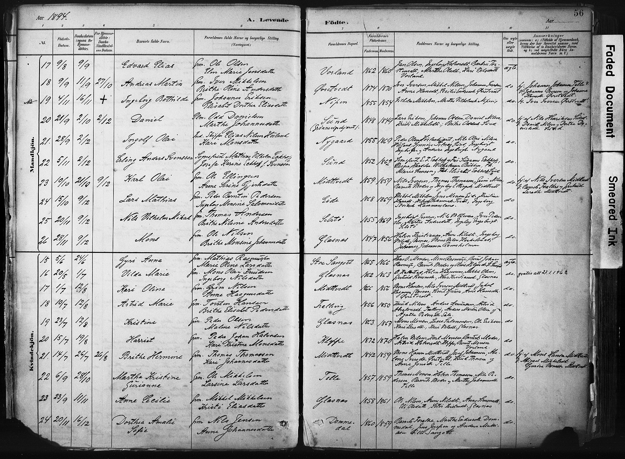 Sund sokneprestembete, AV/SAB-A-99930: Parish register (official) no. B 1, 1882-1907, p. 56