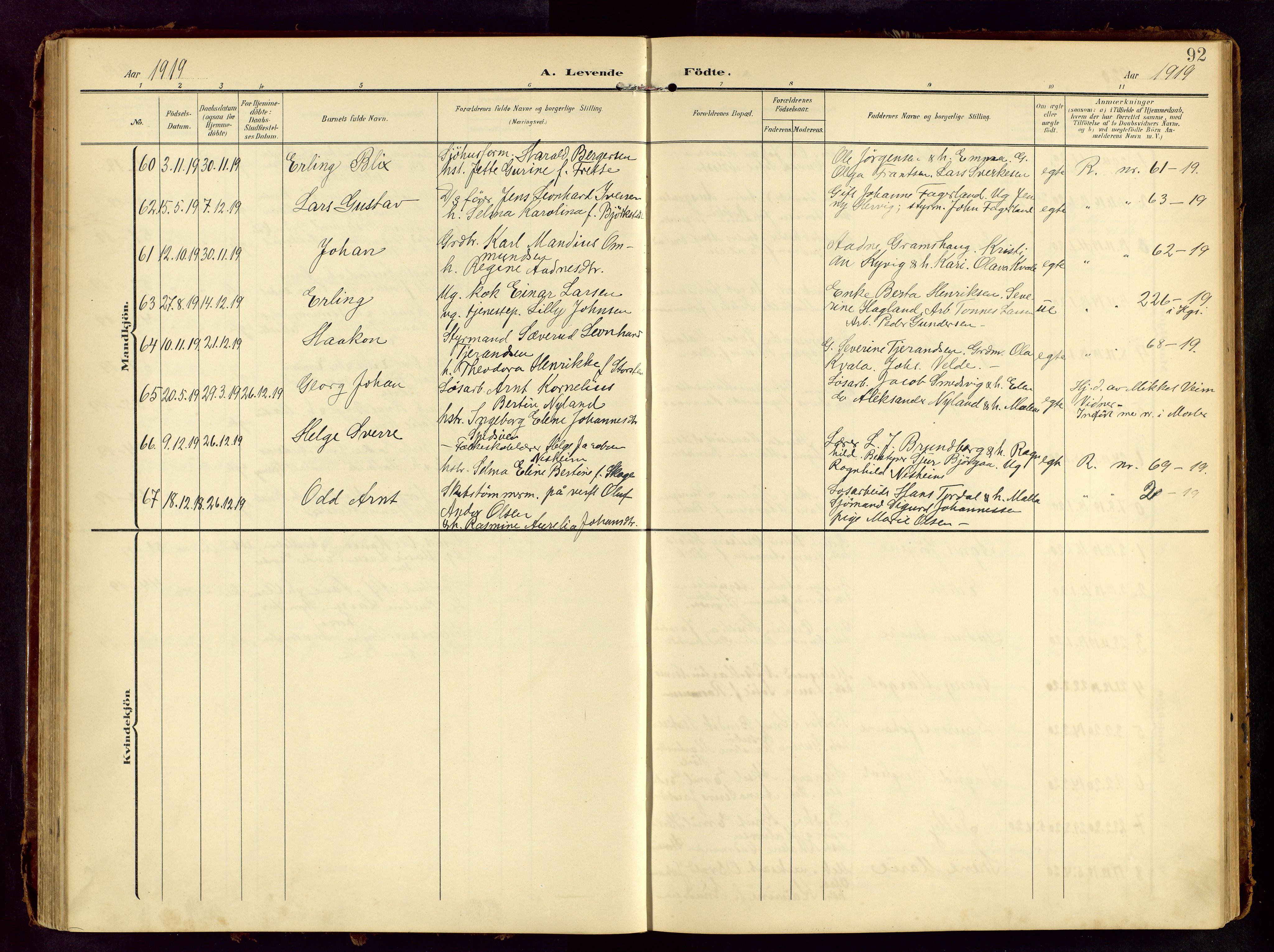 Haugesund sokneprestkontor, AV/SAST-A -101863/H/Ha/Hab/L0006: Parish register (copy) no. B 6, 1906-1944, p. 92