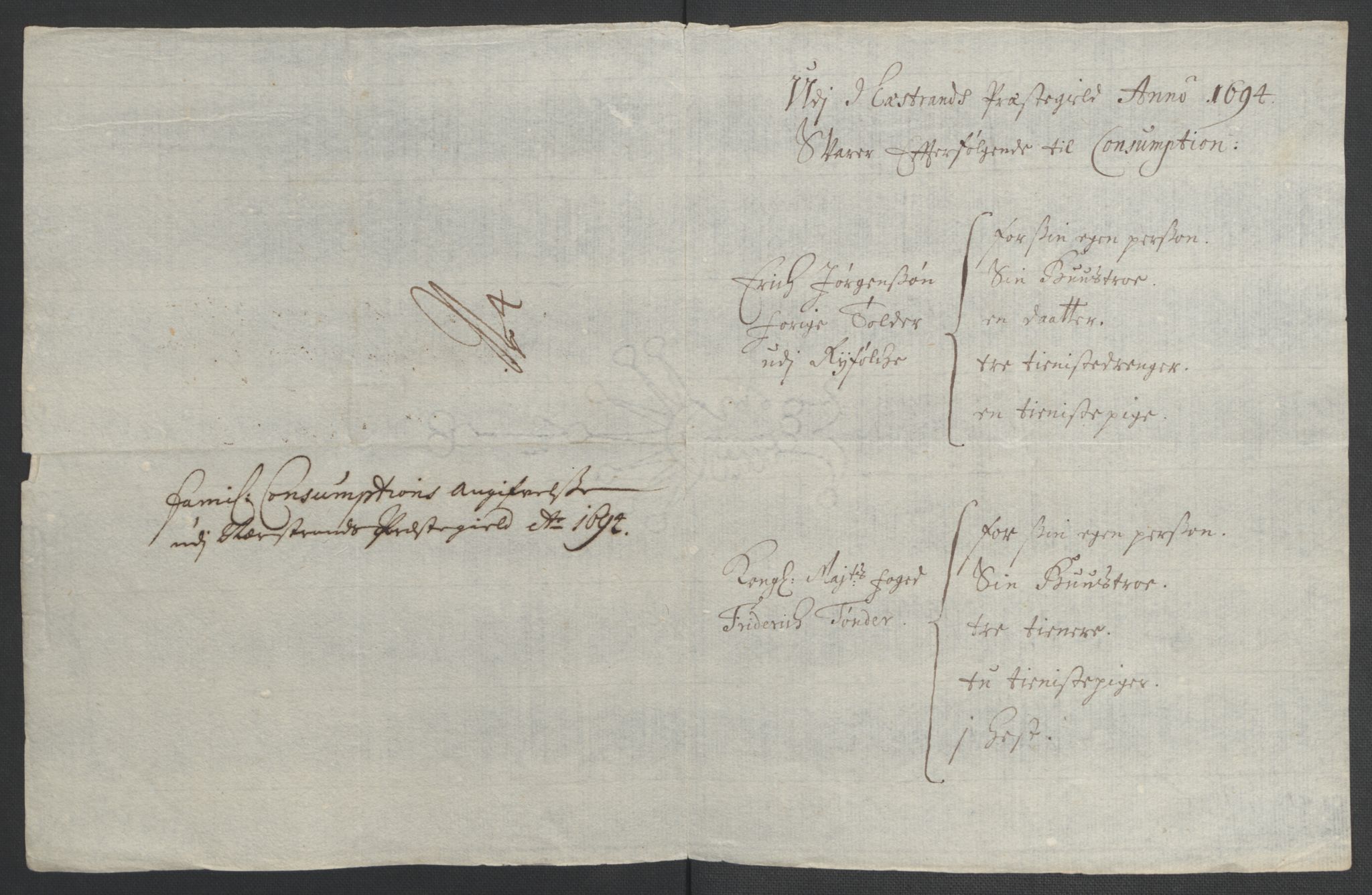 Rentekammeret inntil 1814, Reviderte regnskaper, Fogderegnskap, AV/RA-EA-4092/R47/L2857: Fogderegnskap Ryfylke, 1694-1696, p. 30